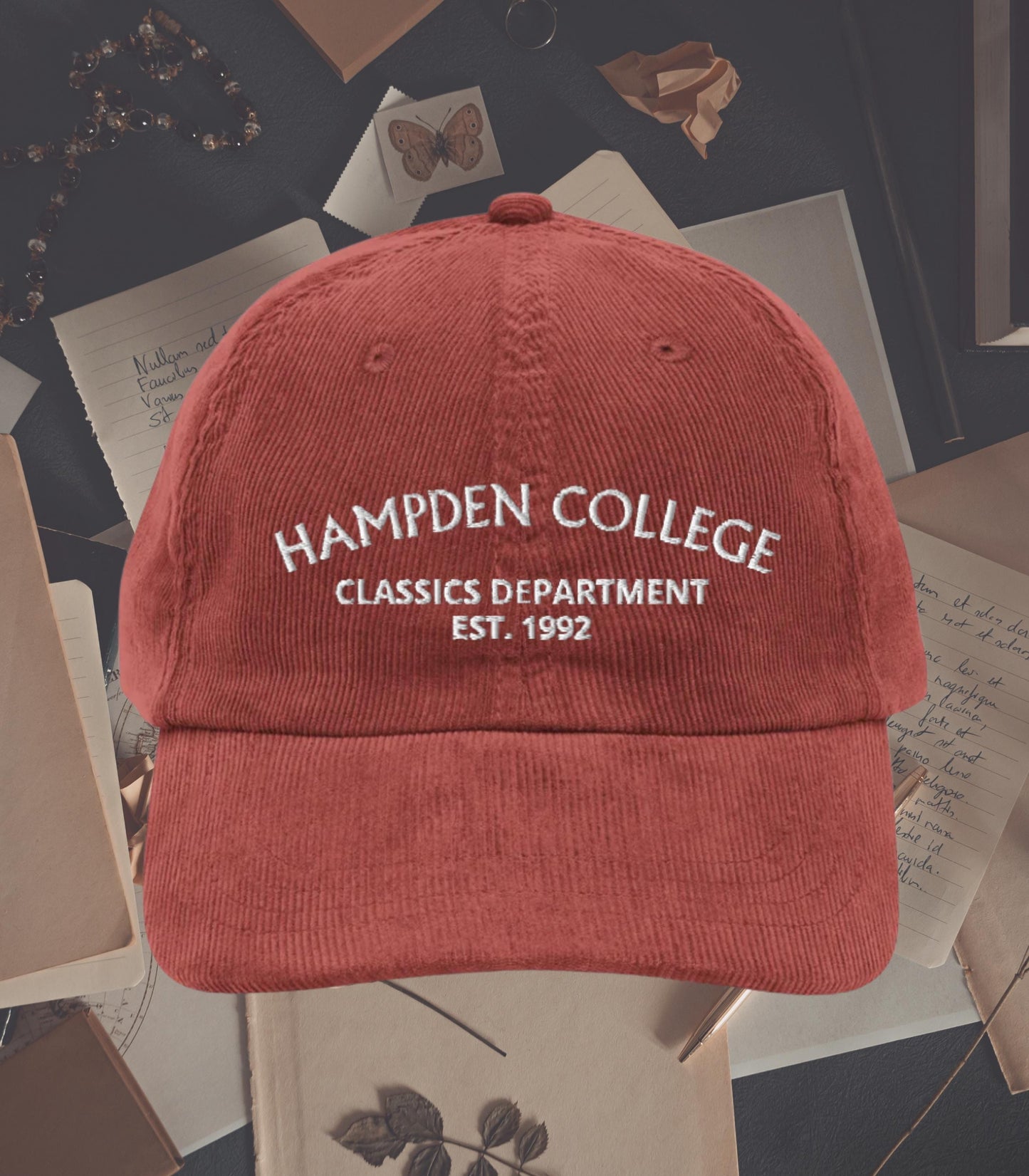 The Secret History Hampden College Classics Embroidered Corduroy Hat * Dark Academia Aesthetic Subtle Bookish Gift Greek Beauty is Terror