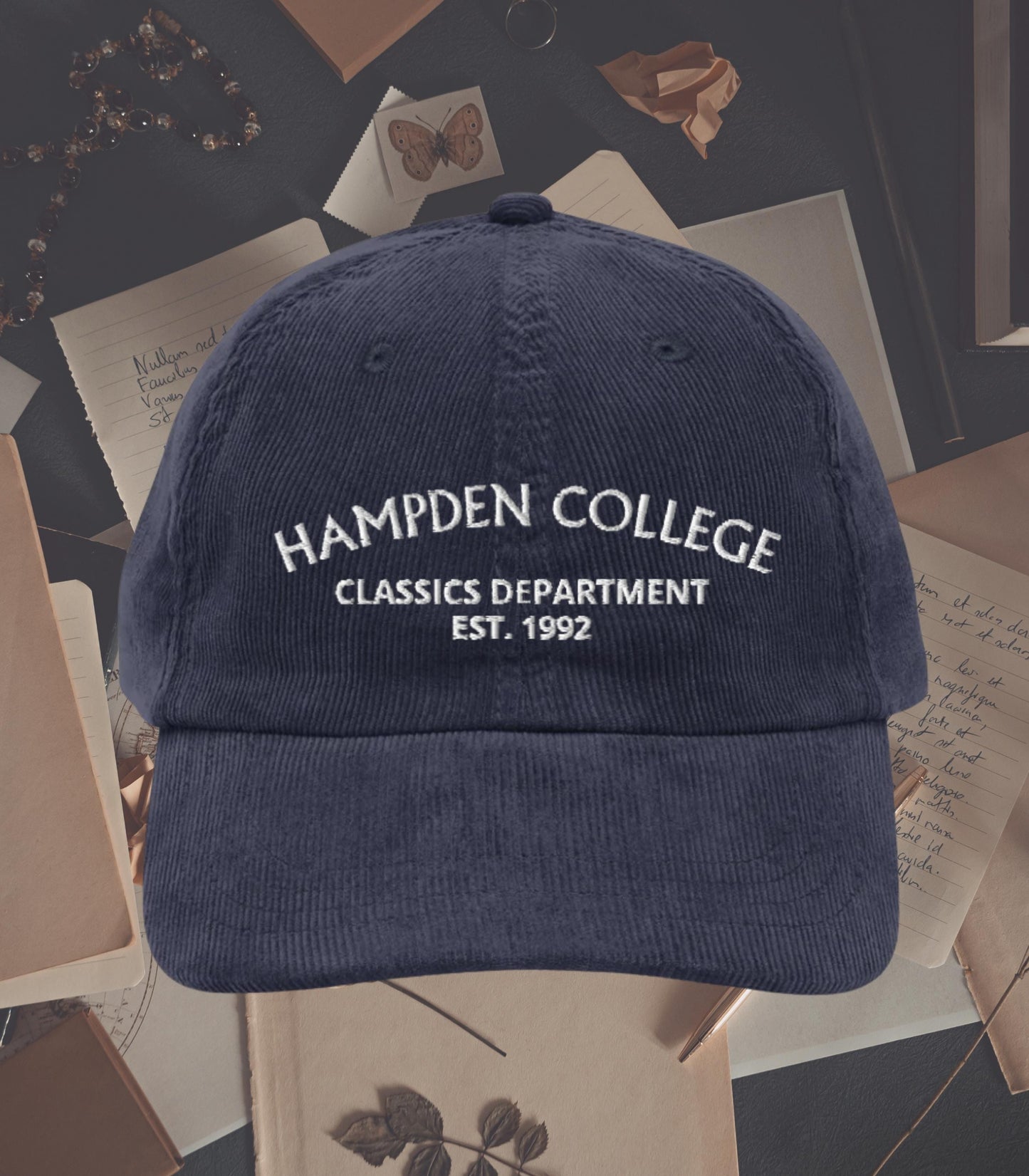The Secret History Hampden College Classics Embroidered Corduroy Hat * Dark Academia Aesthetic Subtle Bookish Gift Greek Beauty is Terror
