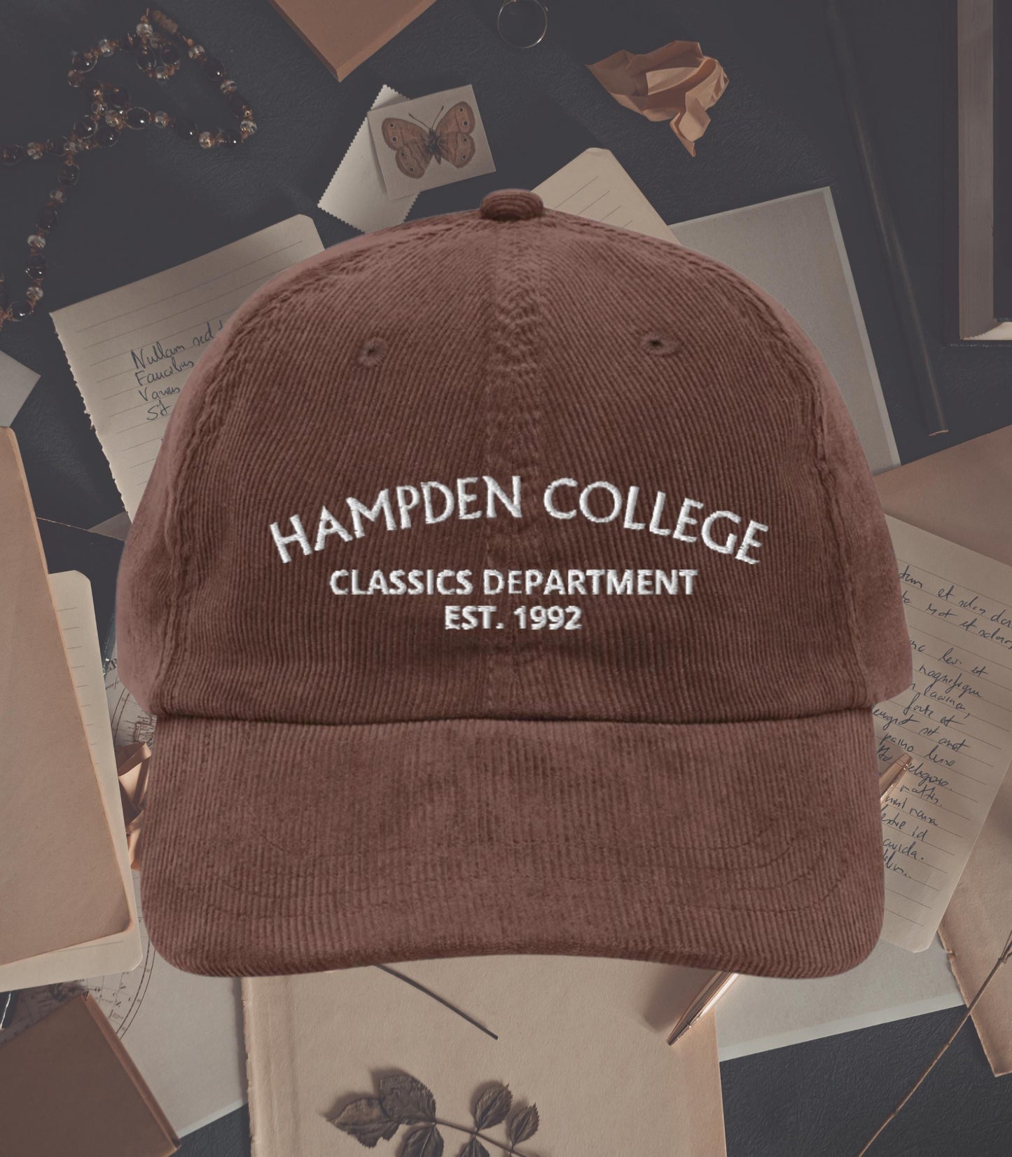 The Secret History Hampden College Classics Embroidered Corduroy Hat * Dark Academia Aesthetic Subtle Bookish Gift Greek Beauty is Terror