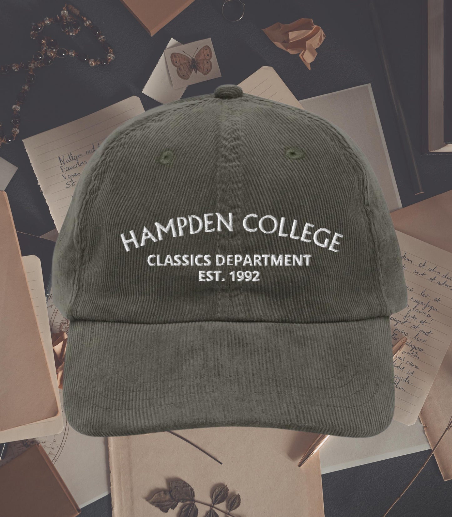 The Secret History Hampden College Classics Embroidered Corduroy Hat * Dark Academia Aesthetic Subtle Bookish Gift Greek Beauty is Terror