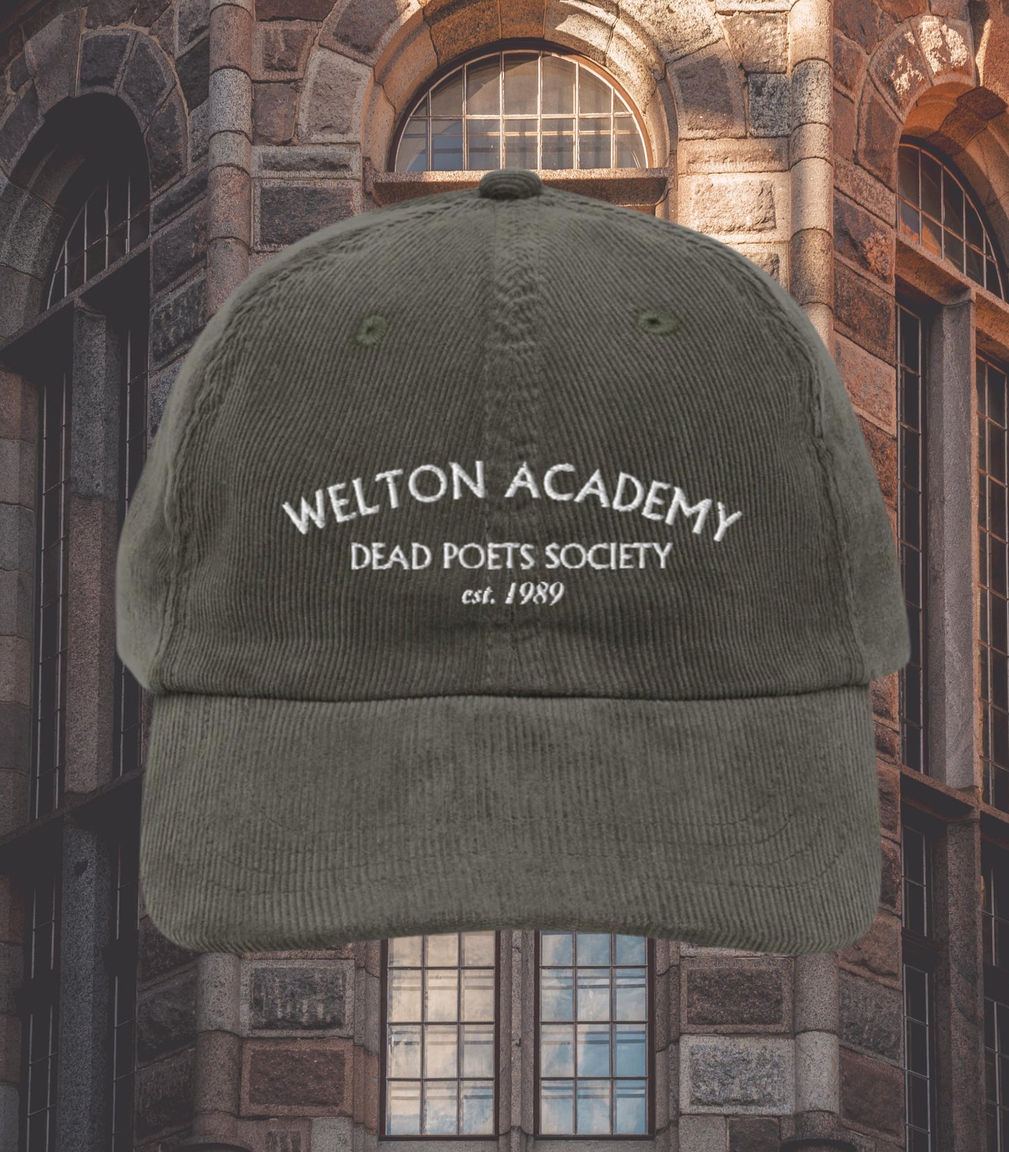 Dead Poets Society Welton Academy Embroidered Corduroy Hat * Dark Academia Aesthetic Subtle Bookish Gift Classic Lit Greek Carpe Diem
