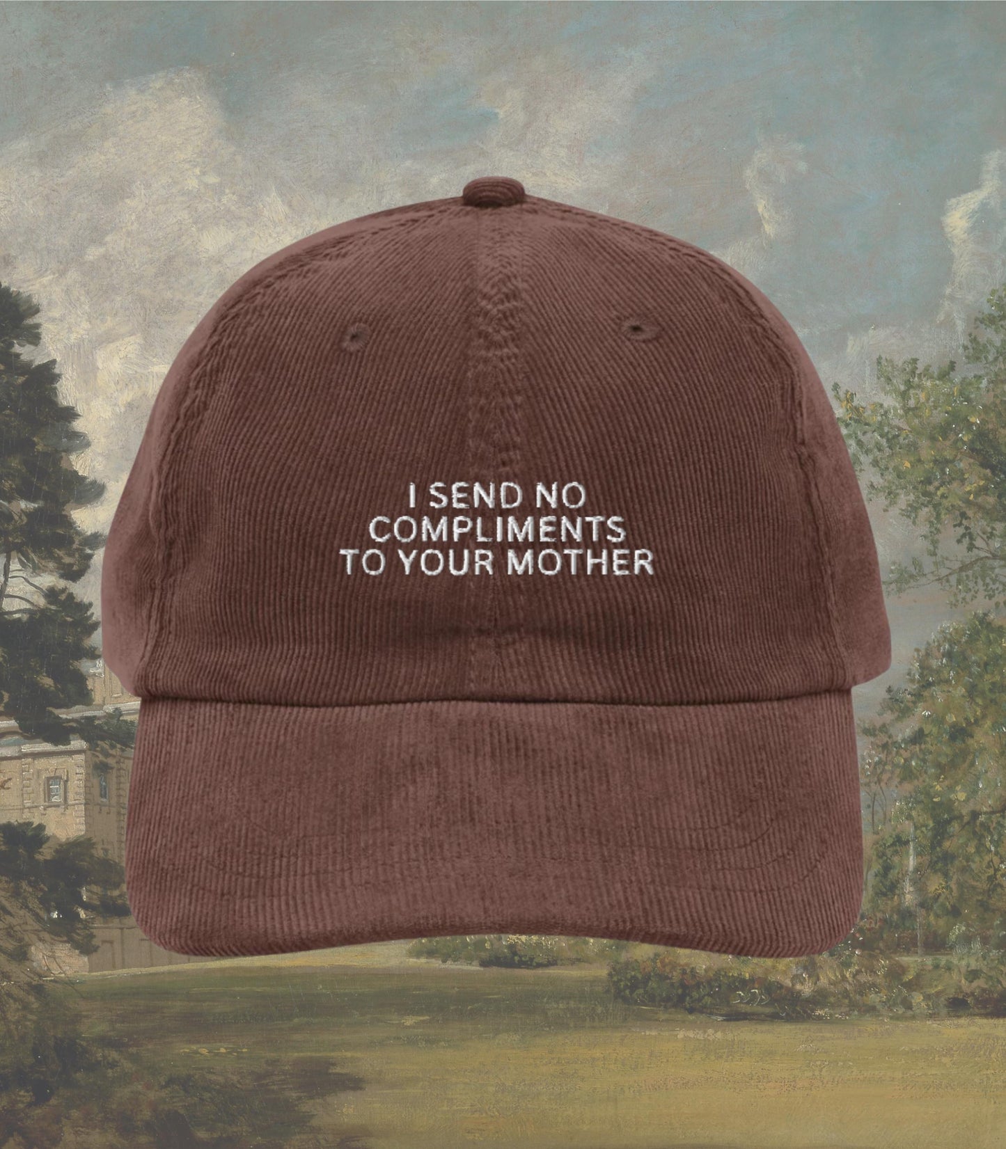 Pride & Prejudice Funny No Compliments to your Mother Embroidered Corduroy Hat * 20th Anniversary Mr Darcy Hand Flex Bennet Movie Lover Gift