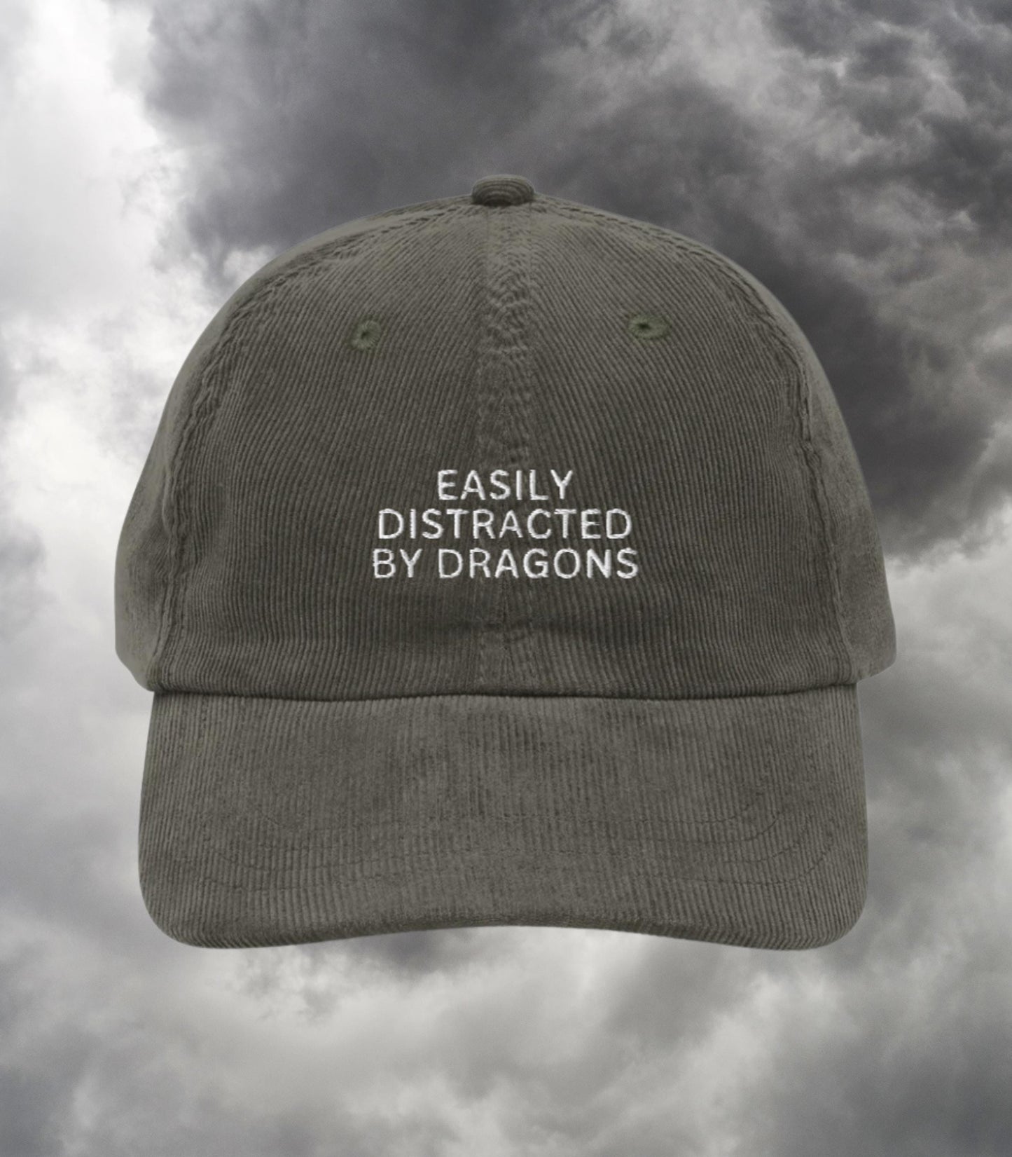 Easily Distracted by Dragons Funny Bookish Embroidered Corduroy Dad Hat * Fourth Wing Wingleader Xaden Violet Violent Little Thing Merch