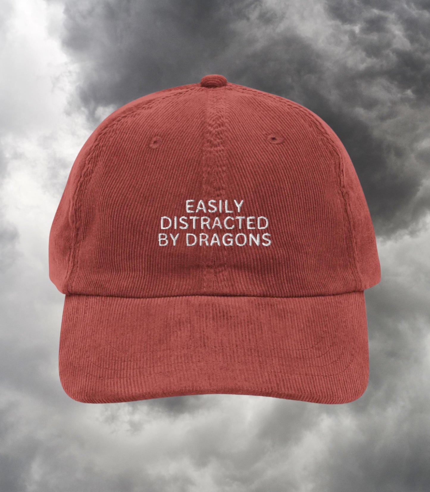 Easily Distracted by Dragons Funny Bookish Embroidered Corduroy Dad Hat * Fourth Wing Wingleader Xaden Violet Violent Little Thing Merch