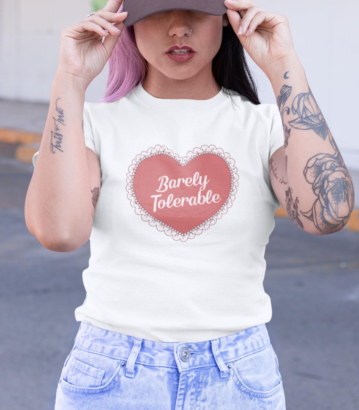 Pride & Prejudice Barely Tolerable Lace Heart Doily Y2K Baby Tee 20th Anniversary Mr Darcy Pemberley Jane Austen Movie Book Lover Gift Idea