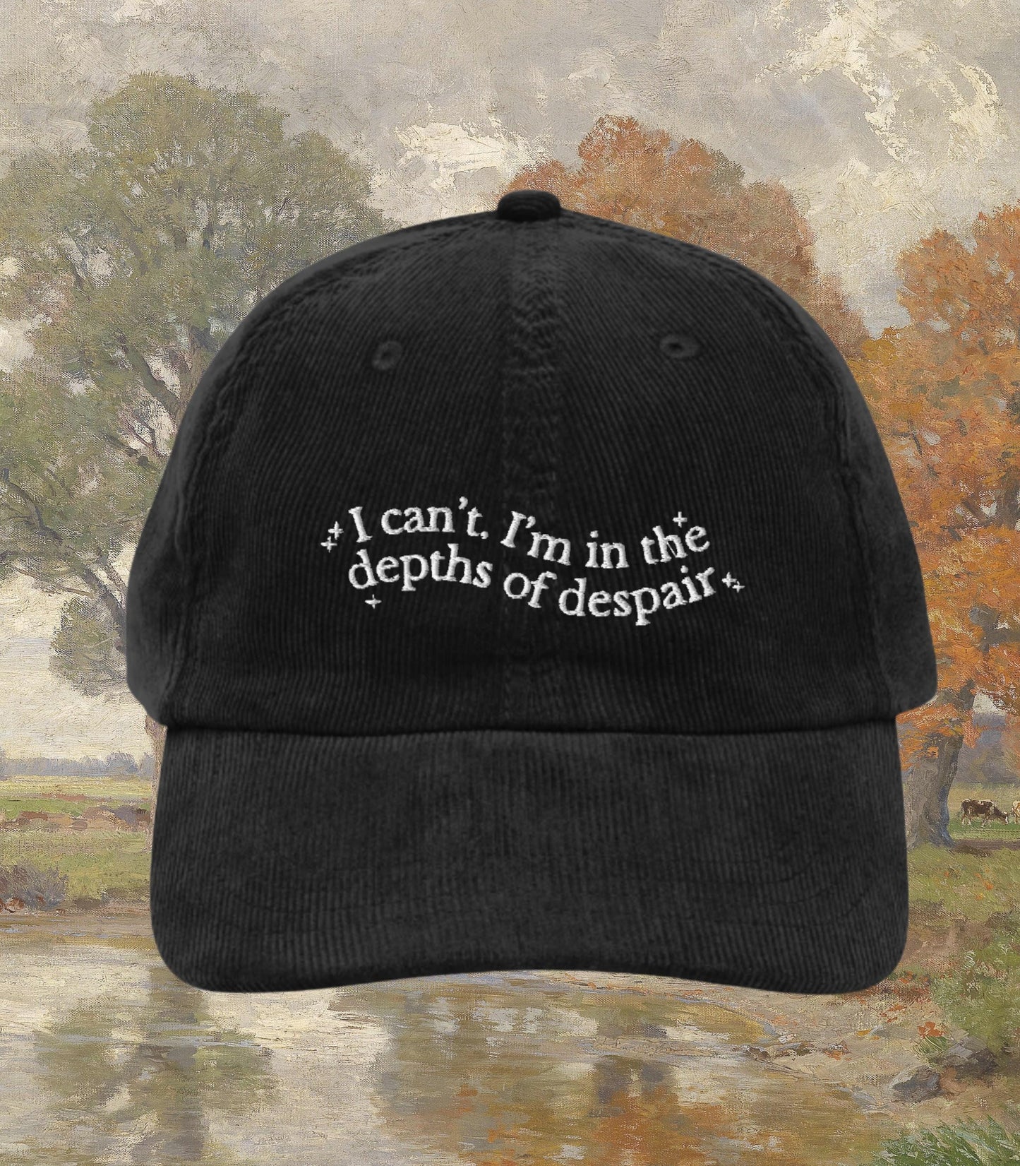 Anne of Green Gables Embroidered Corduroy Dad Hat * I can't I'm in the depths of despair * Anne with an E Book Fandom Merch Gift