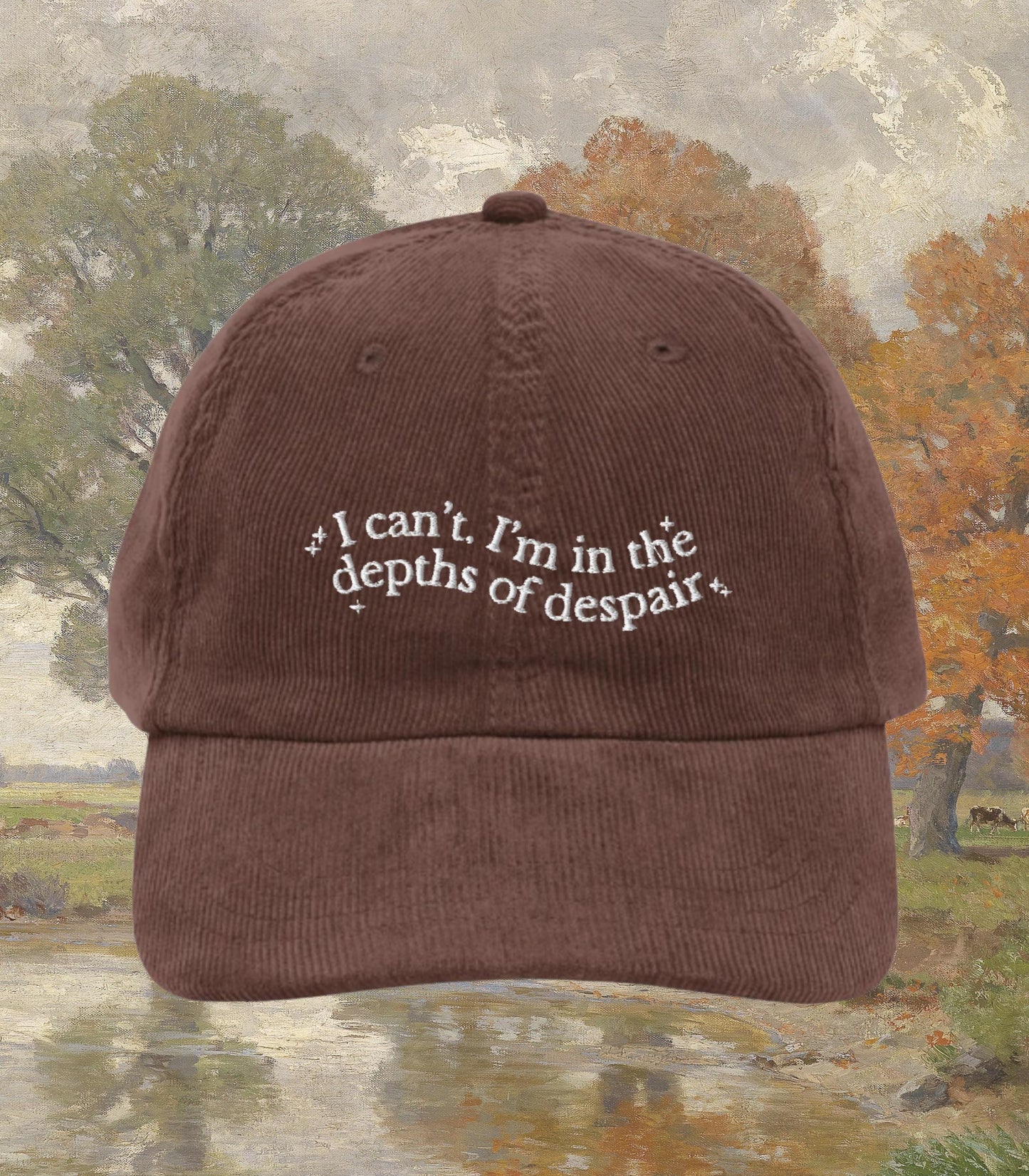 Anne of Green Gables Embroidered Corduroy Dad Hat * I can't I'm in the depths of despair * Anne with an E Book Fandom Merch Gift
