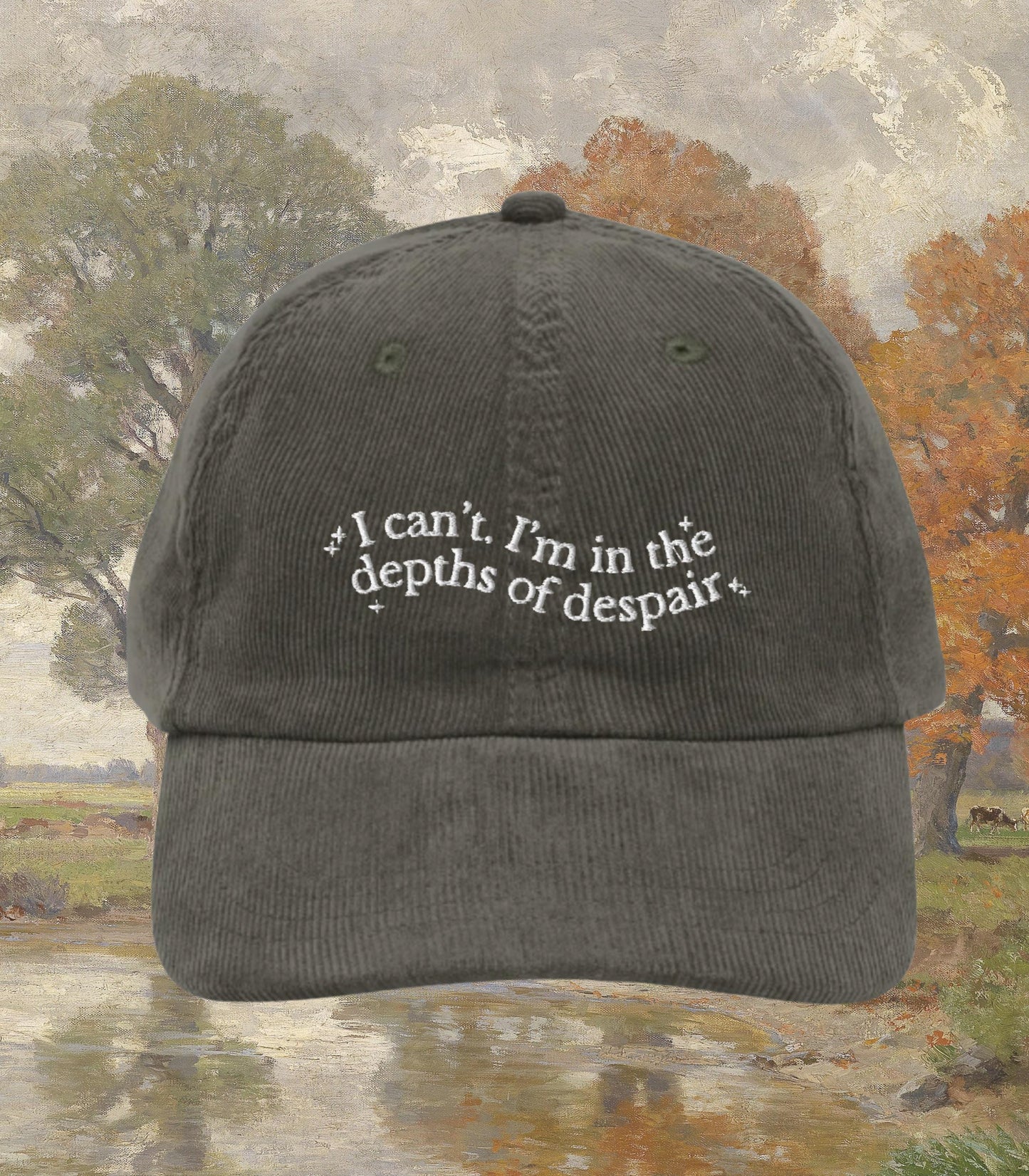 Anne of Green Gables Embroidered Corduroy Dad Hat * I can't I'm in the depths of despair * Anne with an E Book Fandom Merch Gift