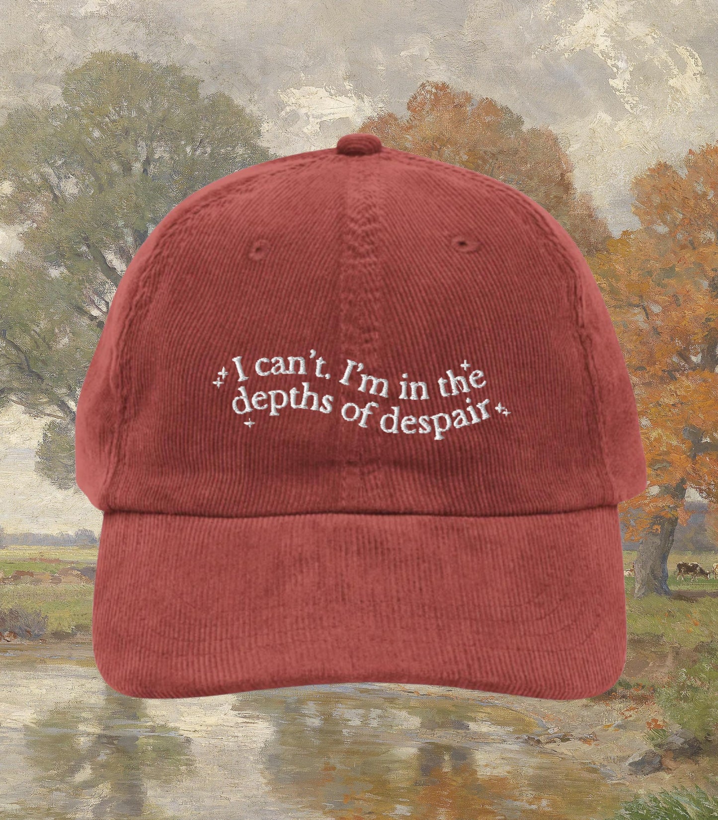 Anne of Green Gables Embroidered Corduroy Dad Hat * I can't I'm in the depths of despair * Anne with an E Book Fandom Merch Gift