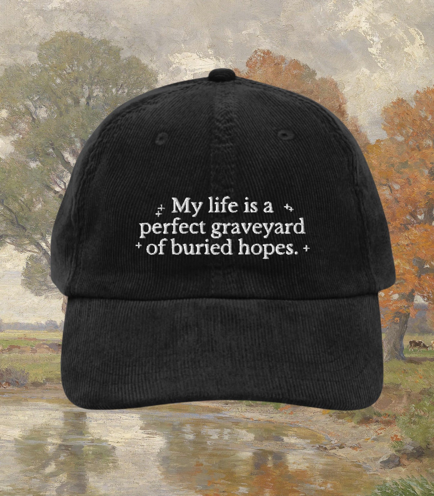 Anne of Green Gables Embroidered Corduroy Hat * Graveyard of Buried Hopes * Funny Unhinged Bookish Merch Gift Idea