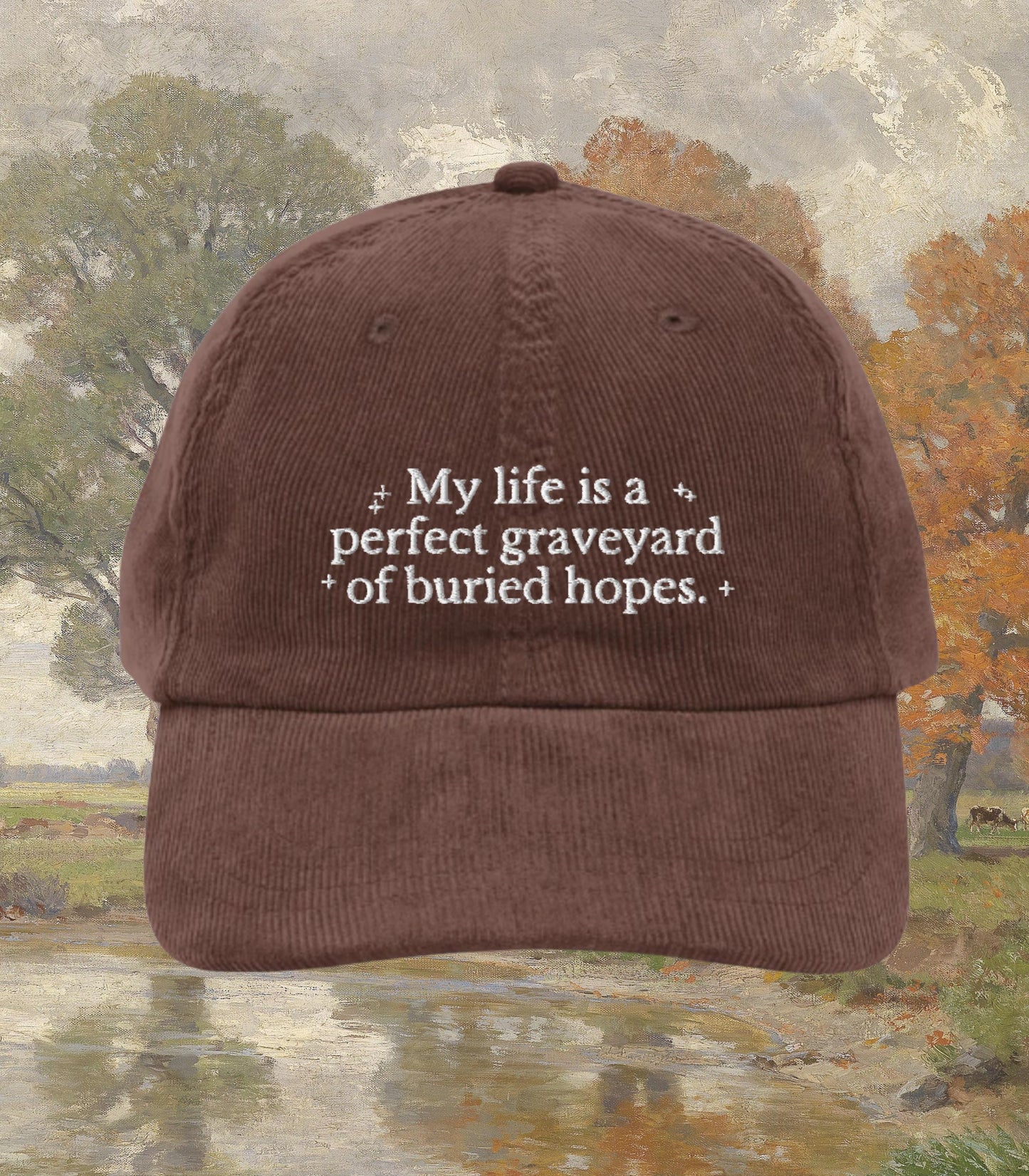 Anne of Green Gables Embroidered Corduroy Hat * Graveyard of Buried Hopes * Funny Unhinged Bookish Merch Gift Idea