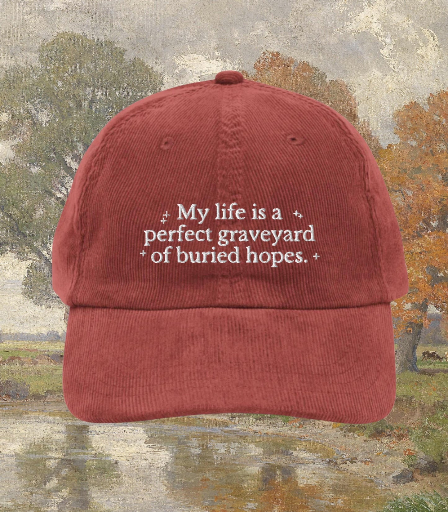 Anne of Green Gables Embroidered Corduroy Hat * Graveyard of Buried Hopes * Funny Unhinged Bookish Merch Gift Idea