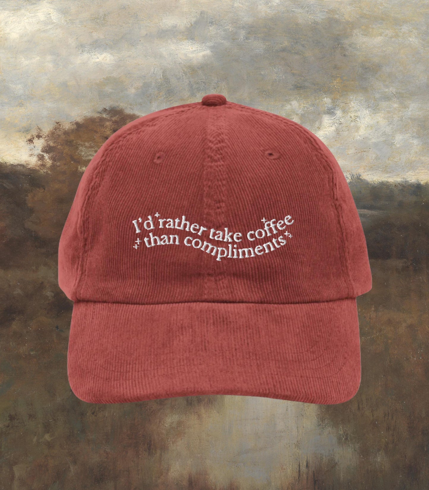 Little Women Embroidered Corduroy Dad Hat Coffee than Compliments * Orchard House March Sisters It's no use Jo Meg Beth Amy Cottagecore