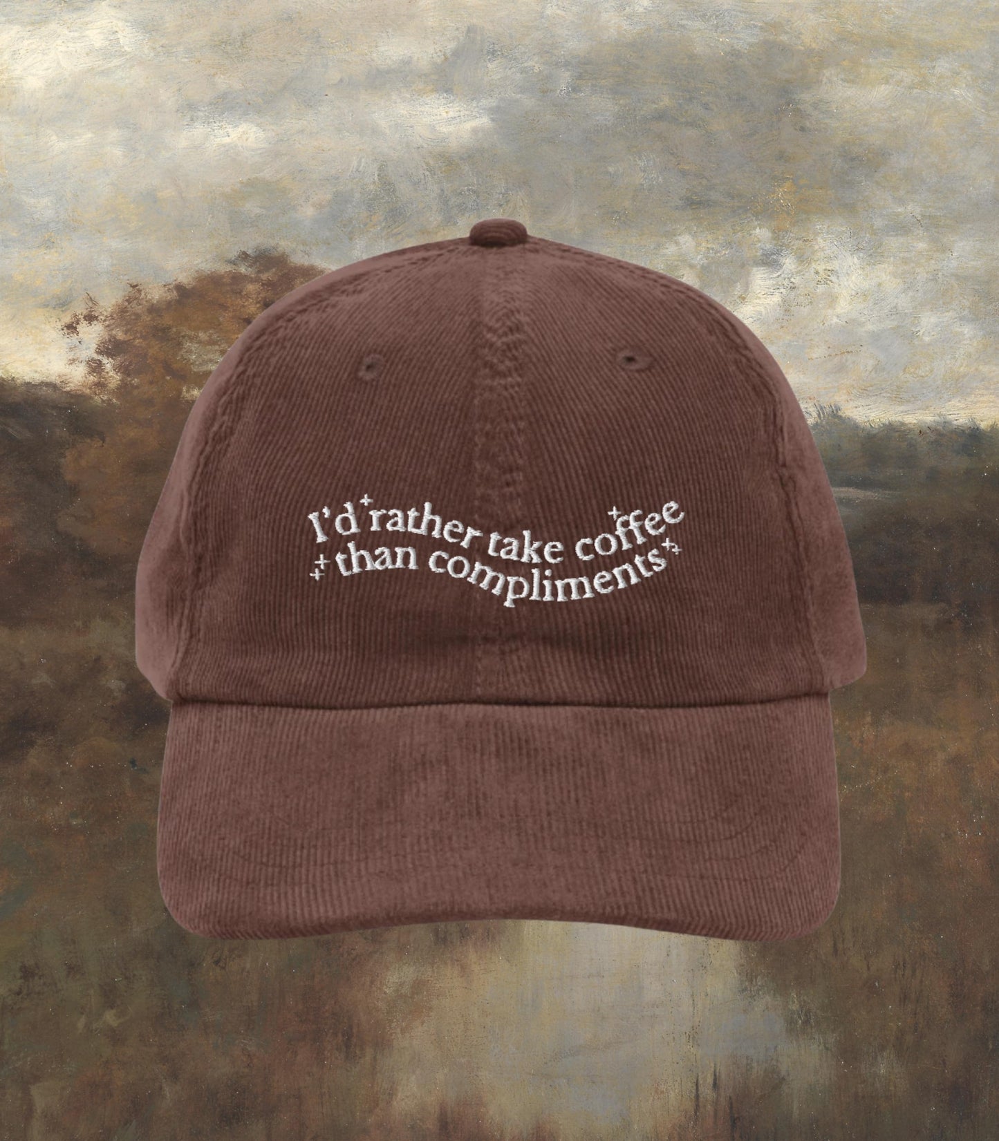 Little Women Embroidered Corduroy Dad Hat Coffee than Compliments * Orchard House March Sisters It's no use Jo Meg Beth Amy Cottagecore