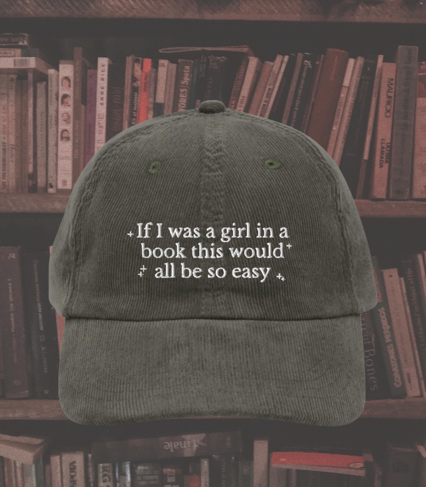 Little Women Girl in a Book Corduroy Embroidered Hat * Cottagecore Aesthetic March Sisters It's No Use Jo Meg Beth Amy Laurie Booktok Merch