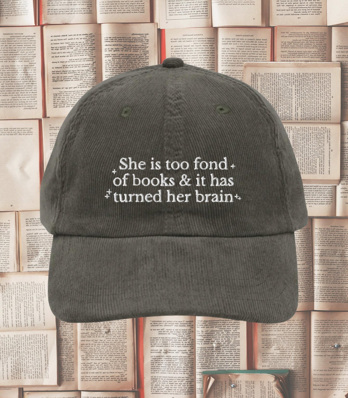 Little Women Too Fond of Books Corduroy Embroidered Hat * Cottagecore March Sisters Meg Jo Beth Amy Laurie Reader Booktok Merch Bookish Gift