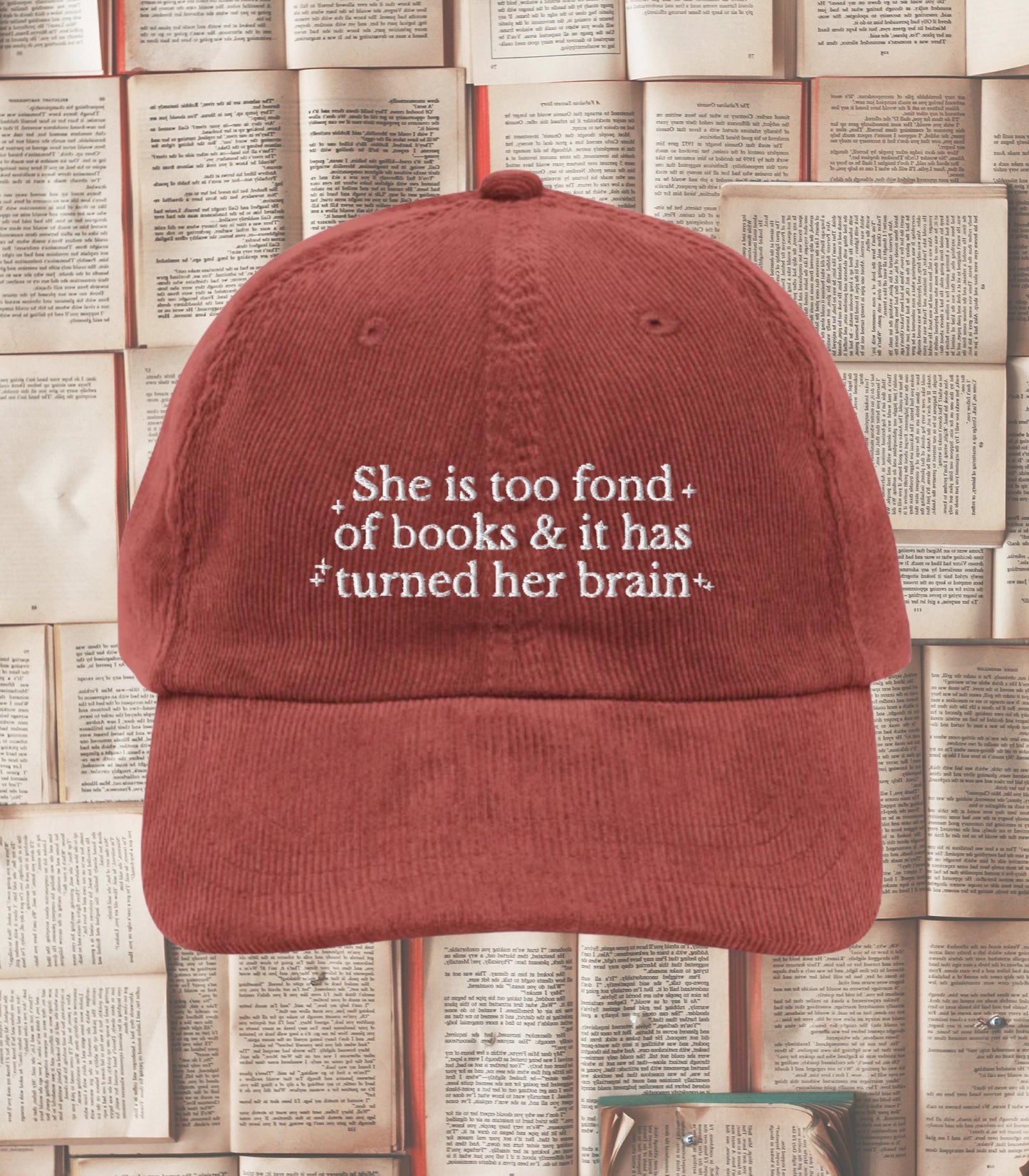 Little Women Too Fond of Books Corduroy Embroidered Hat * Cottagecore March Sisters Meg Jo Beth Amy Laurie Reader Booktok Merch Bookish Gift