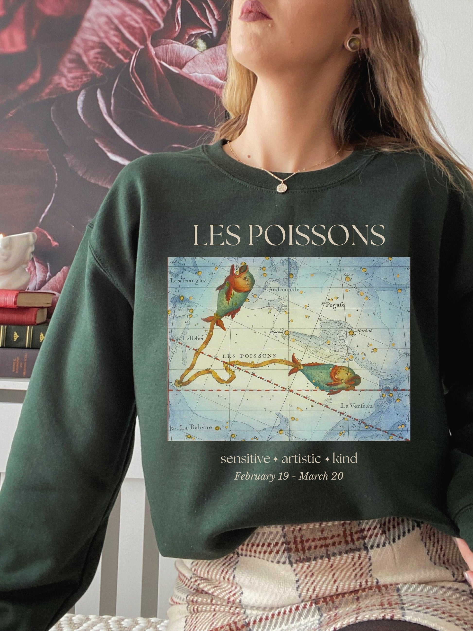 Pisces French Zodiac Constellation Astrology Horoscope Sweatshirt * Birthday Birth Date Shirt * Water Sign Gift * Light Dark Academia