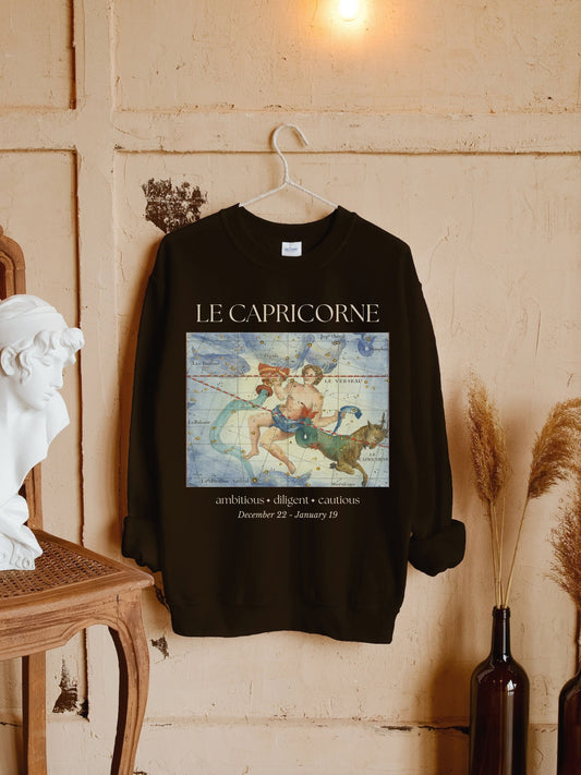 Capricorn French Zodiac Constellation Astrology Horoscope Sweatshirt * Birthday Birth Date Shirt * Earth Sign Gift * Light Dark Academia