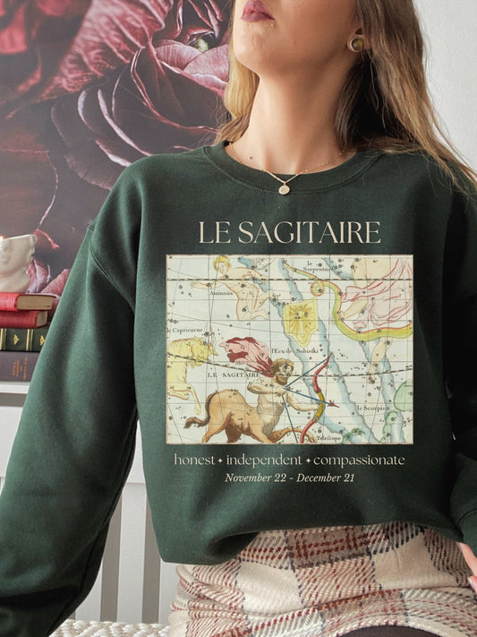 Sagittarius French Zodiac Constellation Astrology Horoscope Sweatshirt * Birthday Birth Date Shirt * Fire Sign Gift * Light Dark Academia