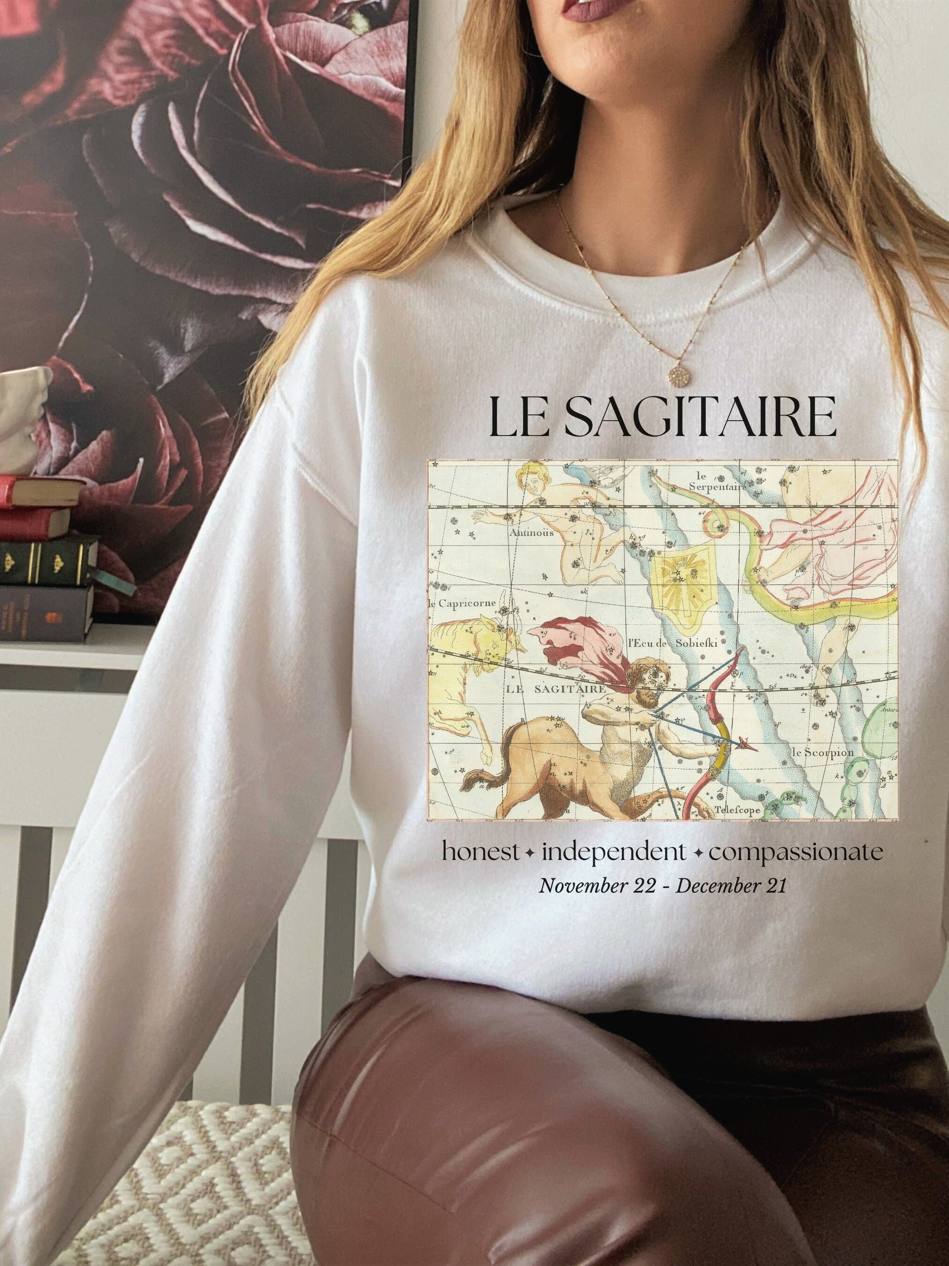 Sagittarius French Zodiac Constellation Astrology Horoscope Sweatshirt * Birthday Birth Date Shirt * Fire Sign Gift * Light Dark Academia