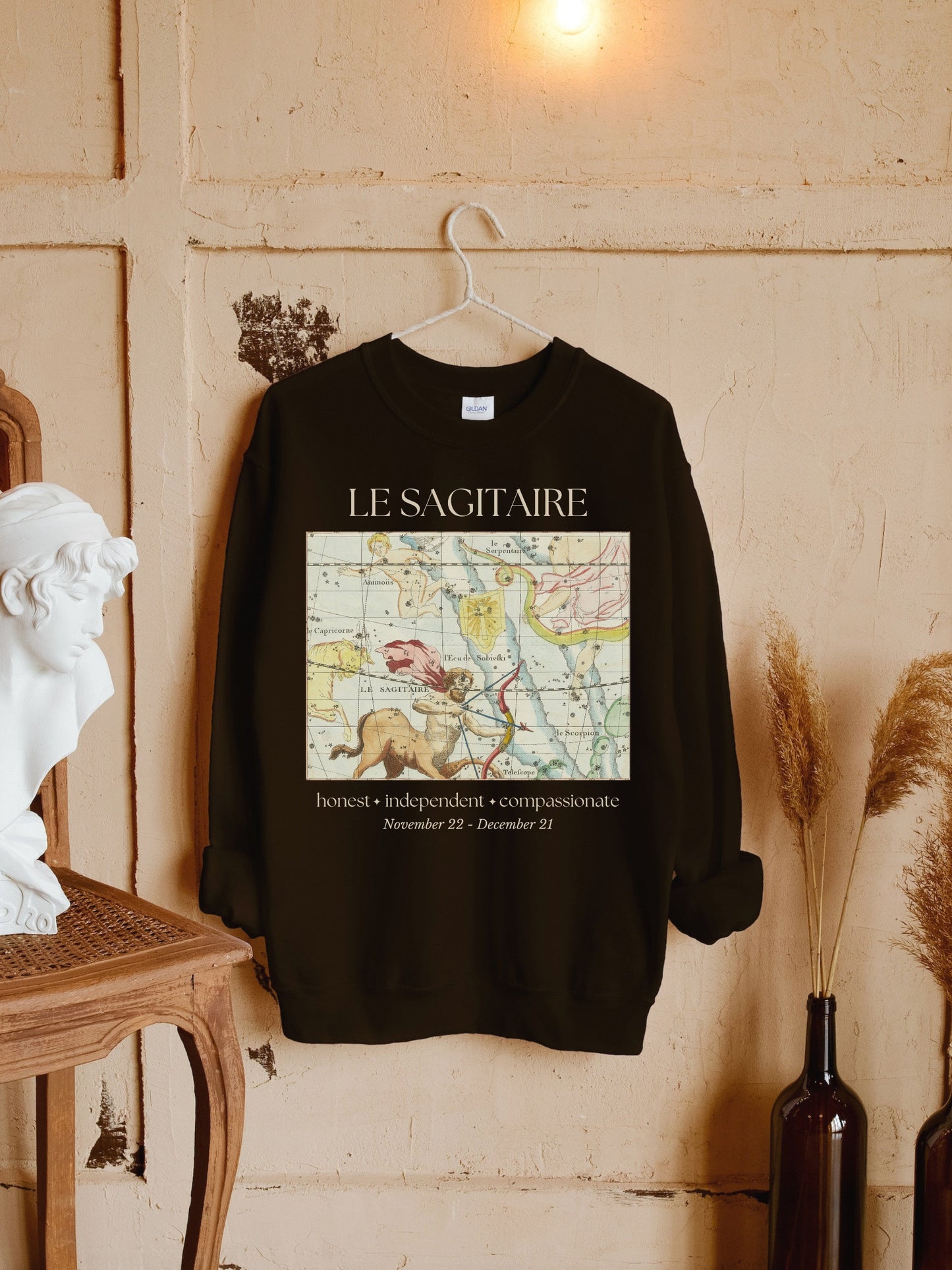 Sagittarius French Zodiac Constellation Astrology Horoscope Sweatshirt * Birthday Birth Date Shirt * Fire Sign Gift * Light Dark Academia