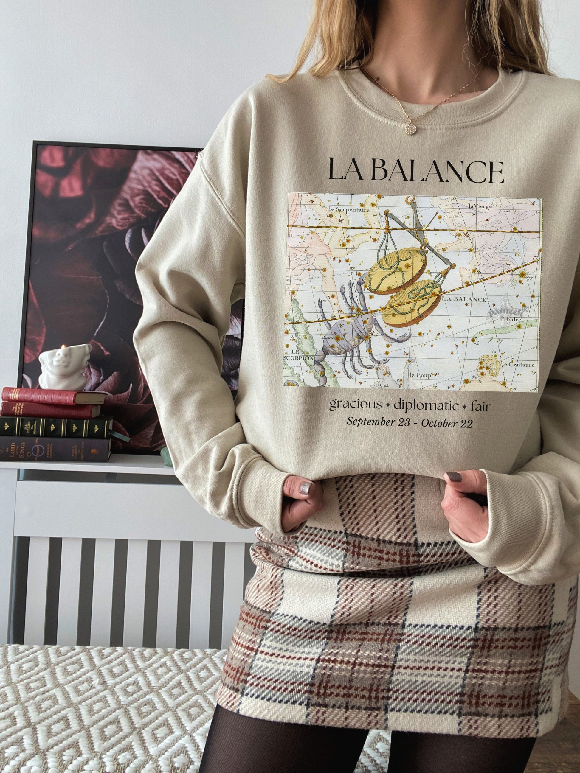 Libra French Zodiac Constellation Astrology Horoscope Sweatshirt * Libra Birthday Birth Date Shirt * Air Sign Gift * Light Dark Academia