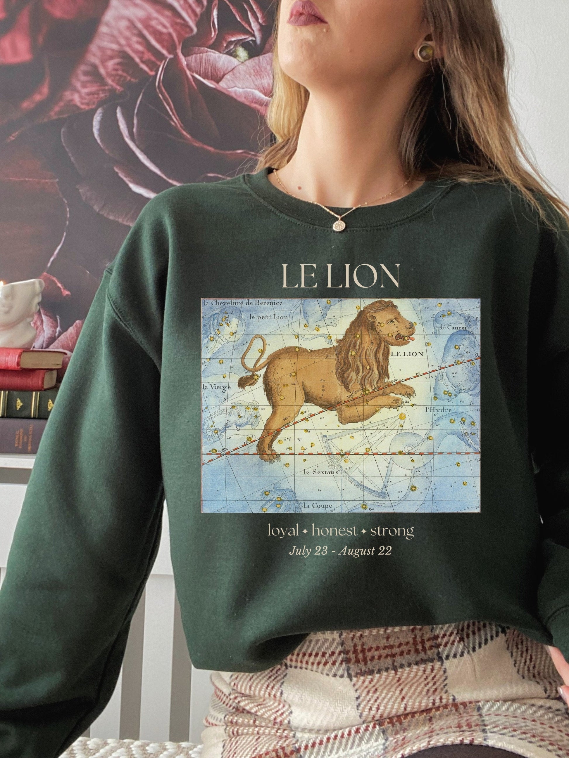 Leo French Zodiac Constellation Astrology Horoscope Sweatshirt * Leo Birthday Birth Date Shirt * Fire Sign Gift * Light Dark Academia