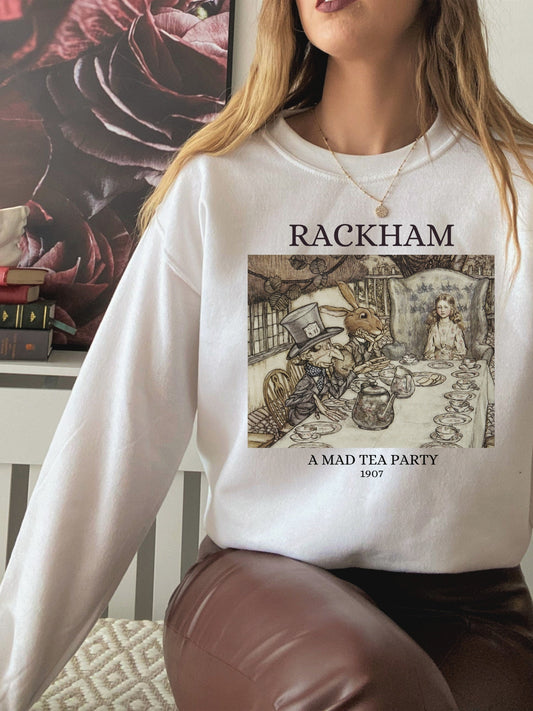 Arthur Rackham Alice in Wonderland Tea Party Mad Hatter Illustration Light Dark Academia Art History Sweatshirt Aesthetic Cottagecore