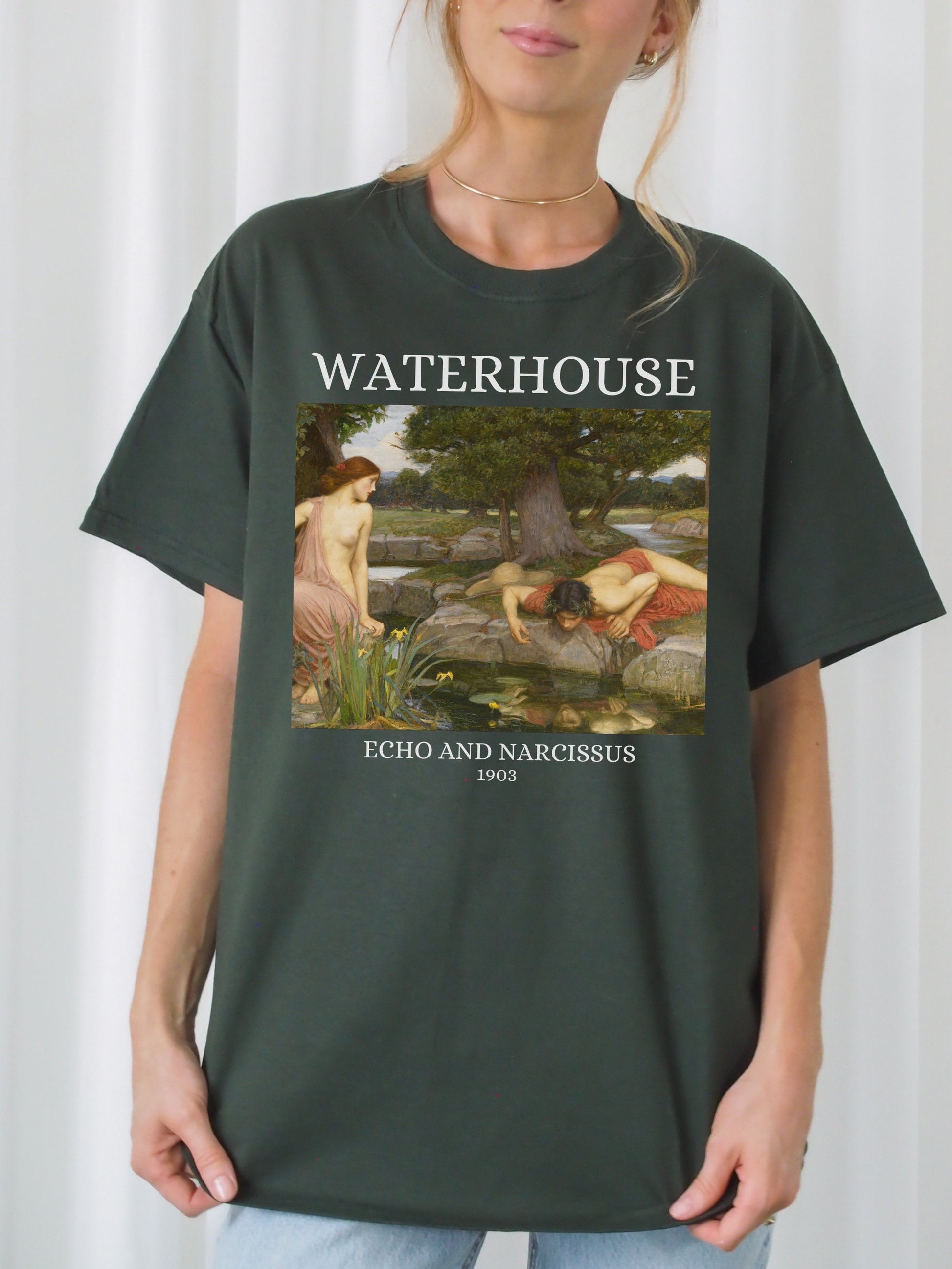 John William Waterhouse Echo Narcissus Greek Classics Light Dark Academia Art History Tee Shirt Aesthetic Famous Painter Paintings Museum