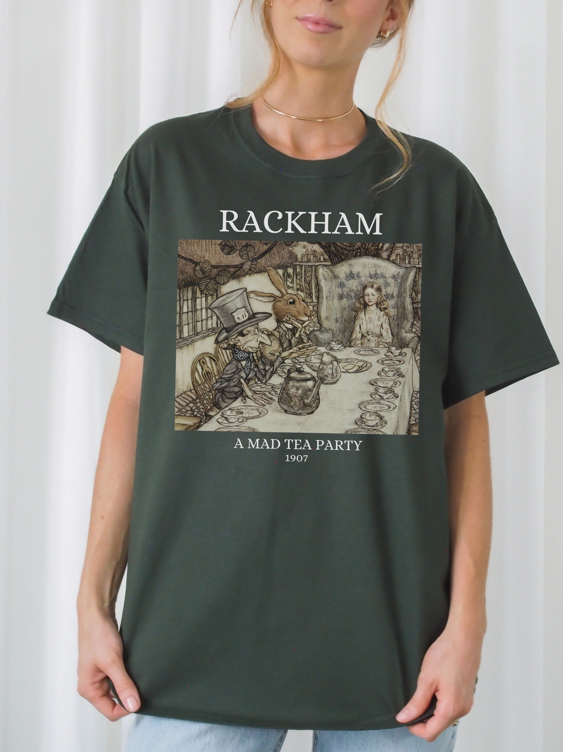 Arthur Rackham Alice in Wonderland Tea Party Mad Hatter Illustration Light Dark Academia Art History Tee Shirt Aesthetic Cottagecore