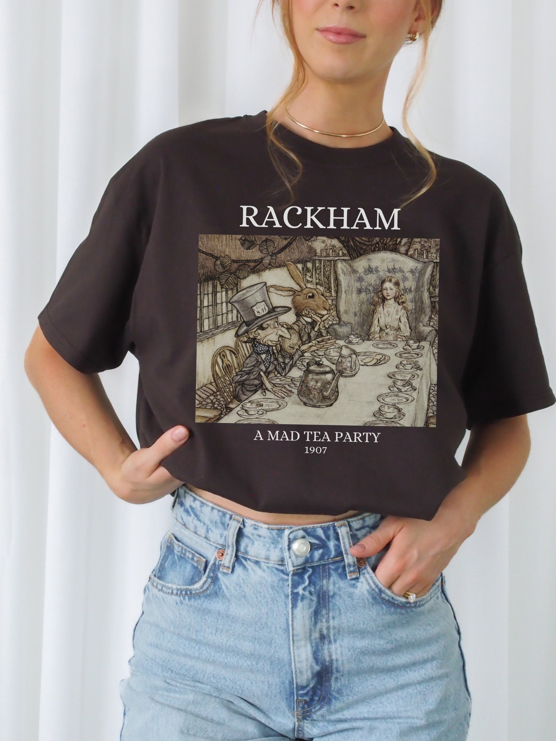 Arthur Rackham Alice in Wonderland Tea Party Mad Hatter Illustration Light Dark Academia Art History Tee Shirt Aesthetic Cottagecore