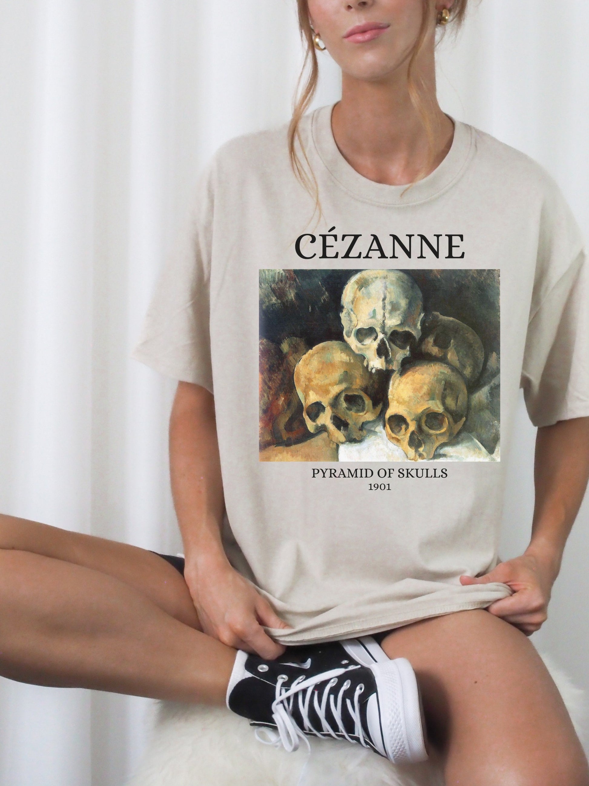 Cezanne Pyramid of Skulls Dark Academia Aesthetic Witchy Skeleton Dark Cottagecore Dead Poets Society Tee Shirt