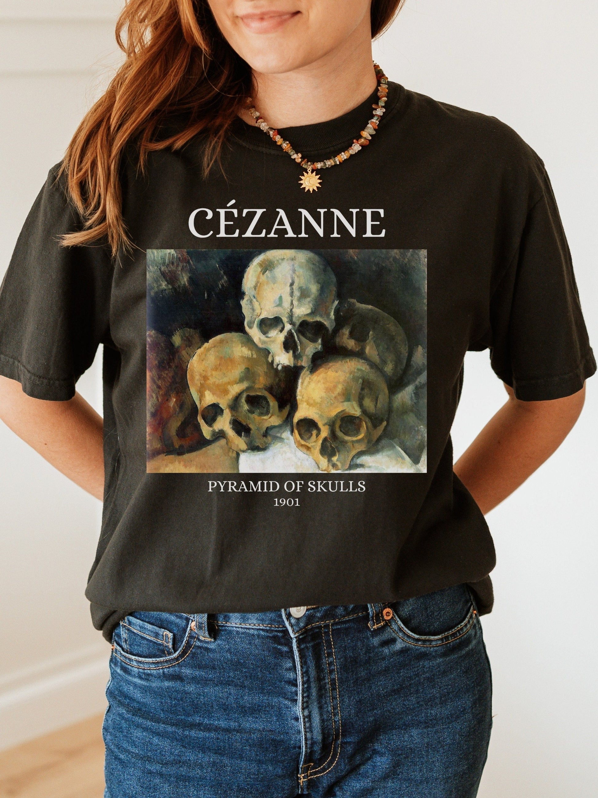 Cezanne Pyramid of Skulls Dark Academia Aesthetic Witchy Skeleton Dark Cottagecore Dead Poets Society Tee Shirt