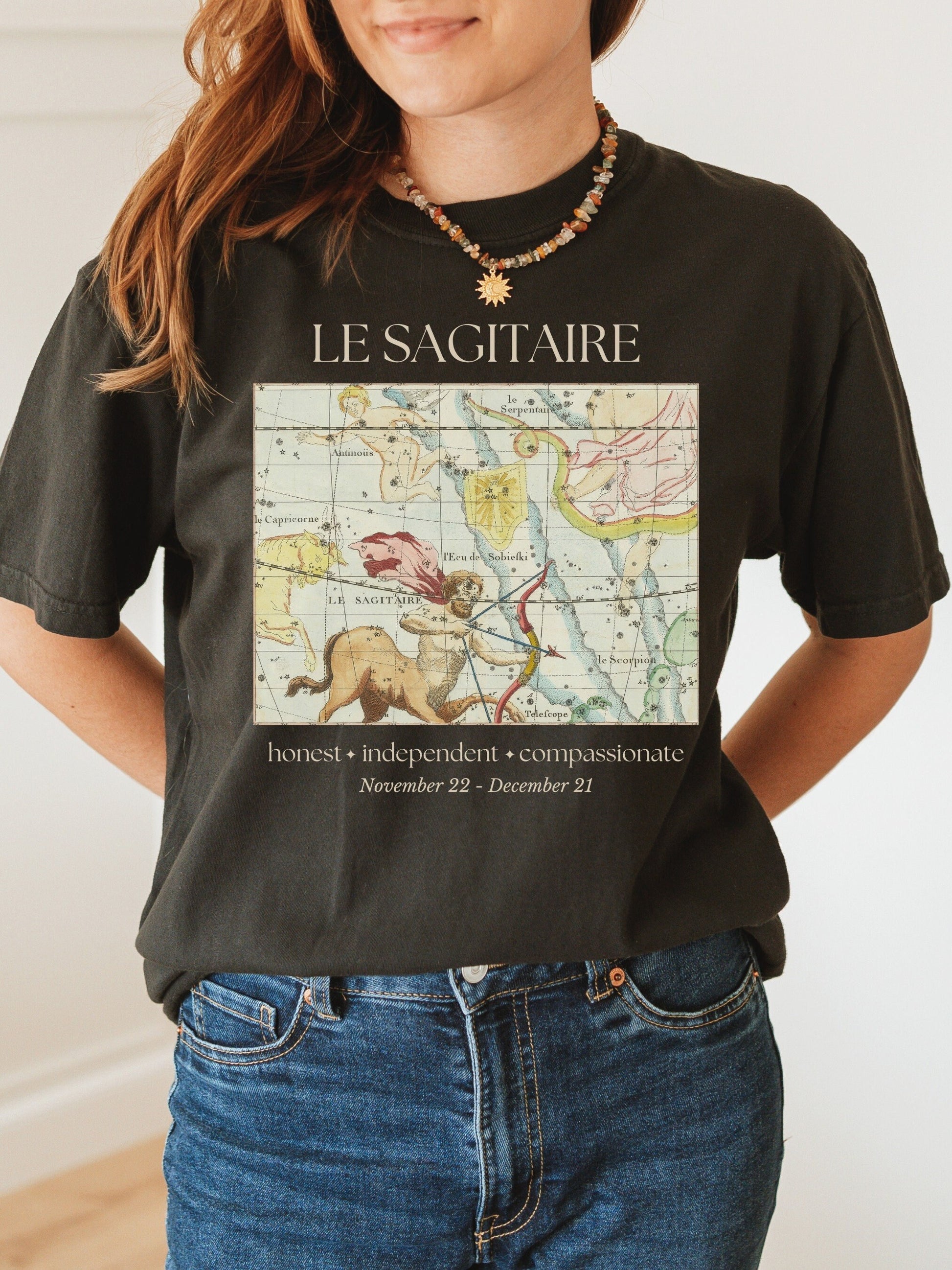 Sagittarius French Zodiac Constellation Astrology Horoscope Sweatshirt * Birthday Birth Date Shirt * Fire Sign Gift * Light Dark Academia