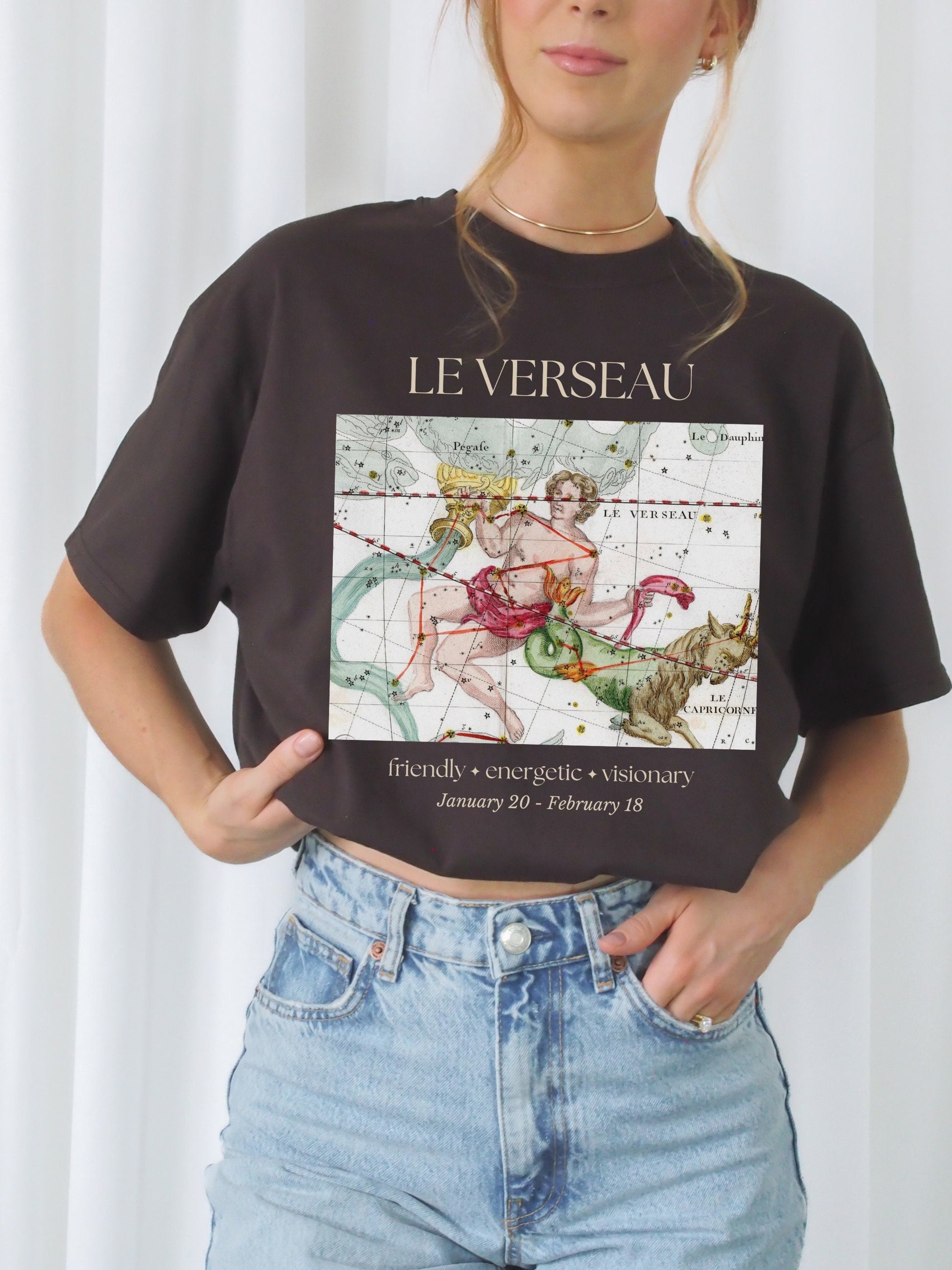 Aquarius French Zodiac Constellation Astrology Horoscope Tee Shirt * Birthday Birth Date Shirt * Air Sign Gift * Light Dark Academia