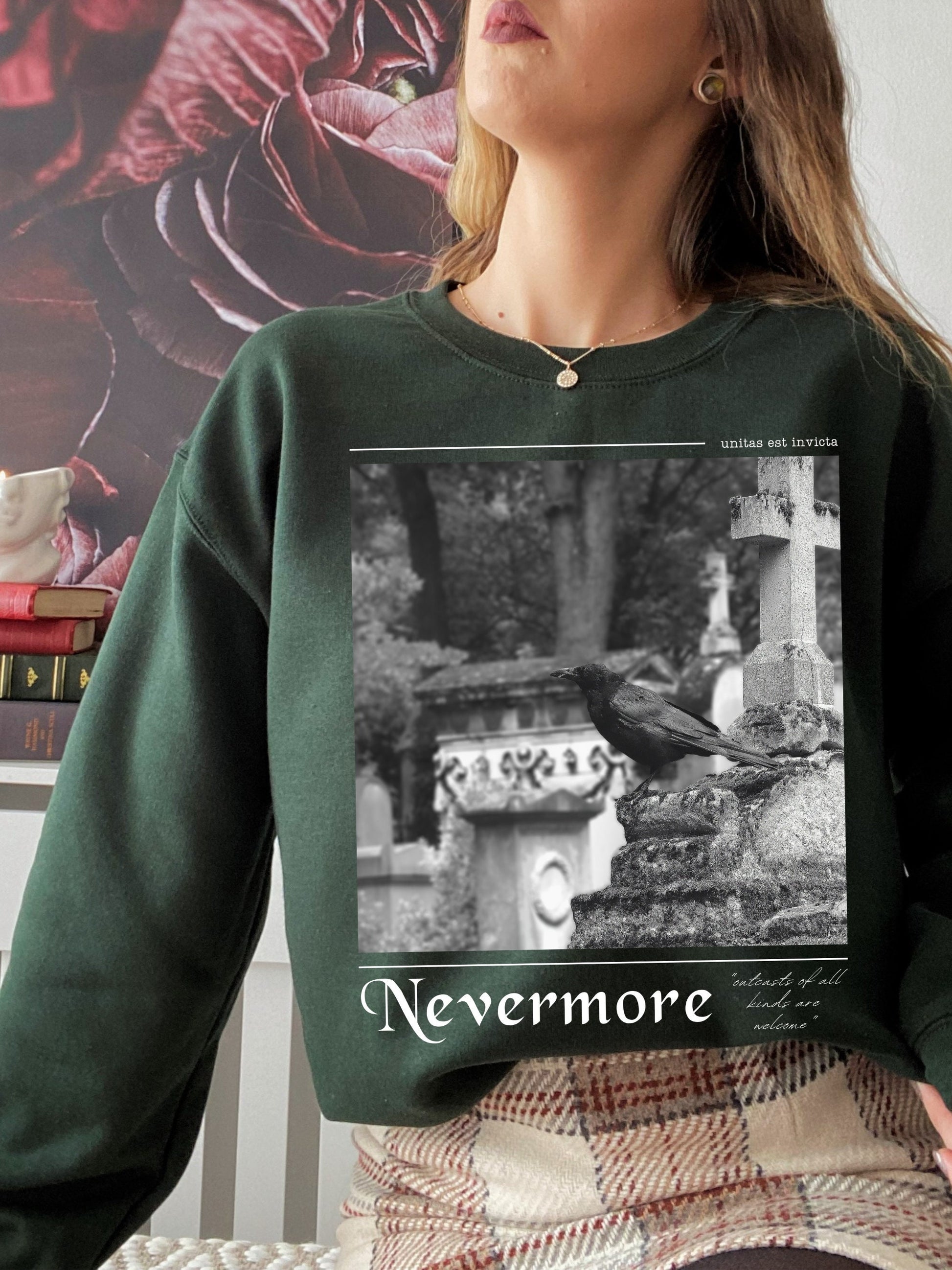 Edgar Allan Poe Nevermore Raven Dark Academy Academia Poet Literature Sweatshirt * Goth Witchy Sweatshirt