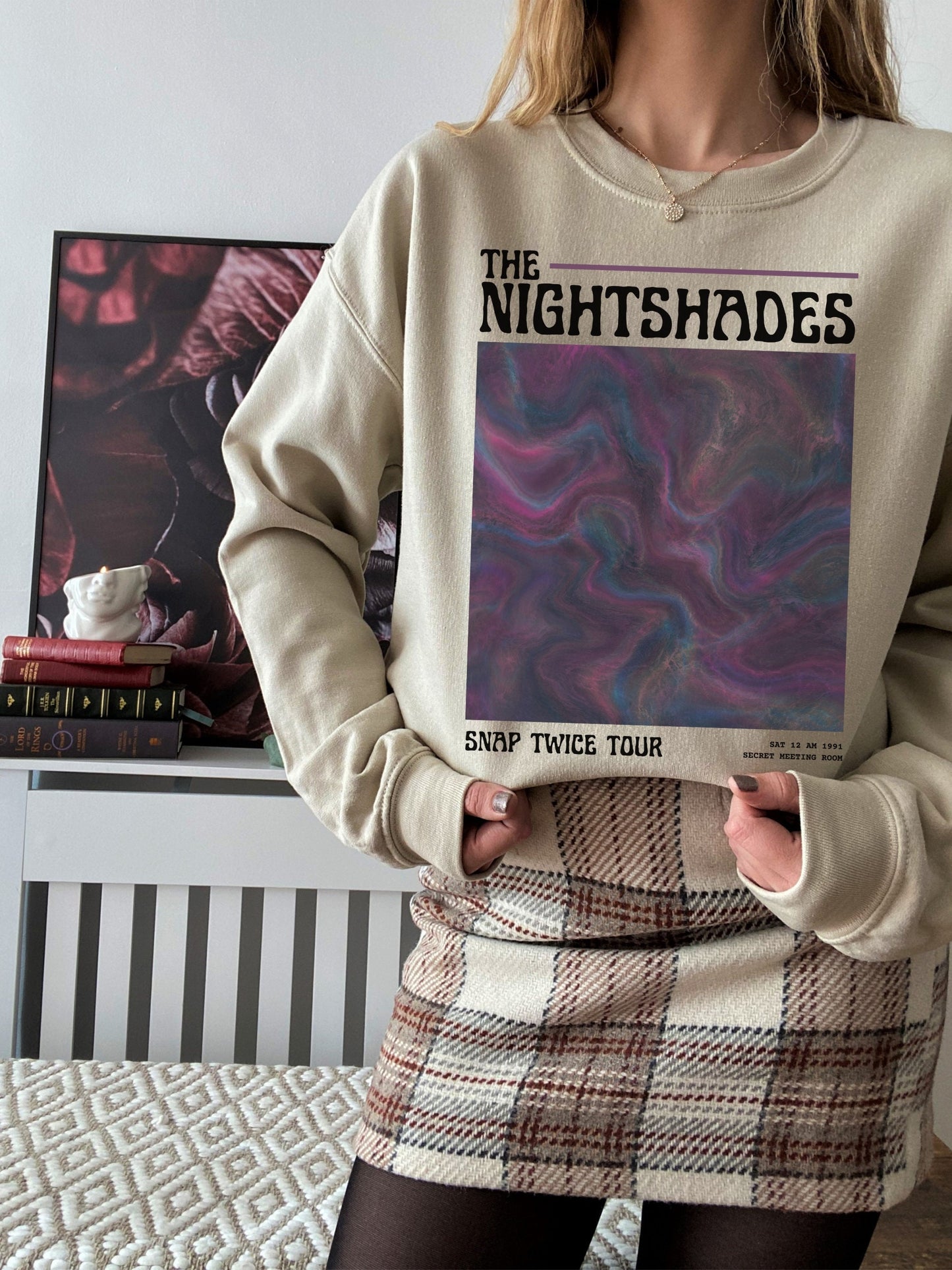 Vintage Retro Inspired Band Merch Sweatshirt * The Nightshades * Edgar Allan Poe The Raven Nevermore * Dark Academia Academy