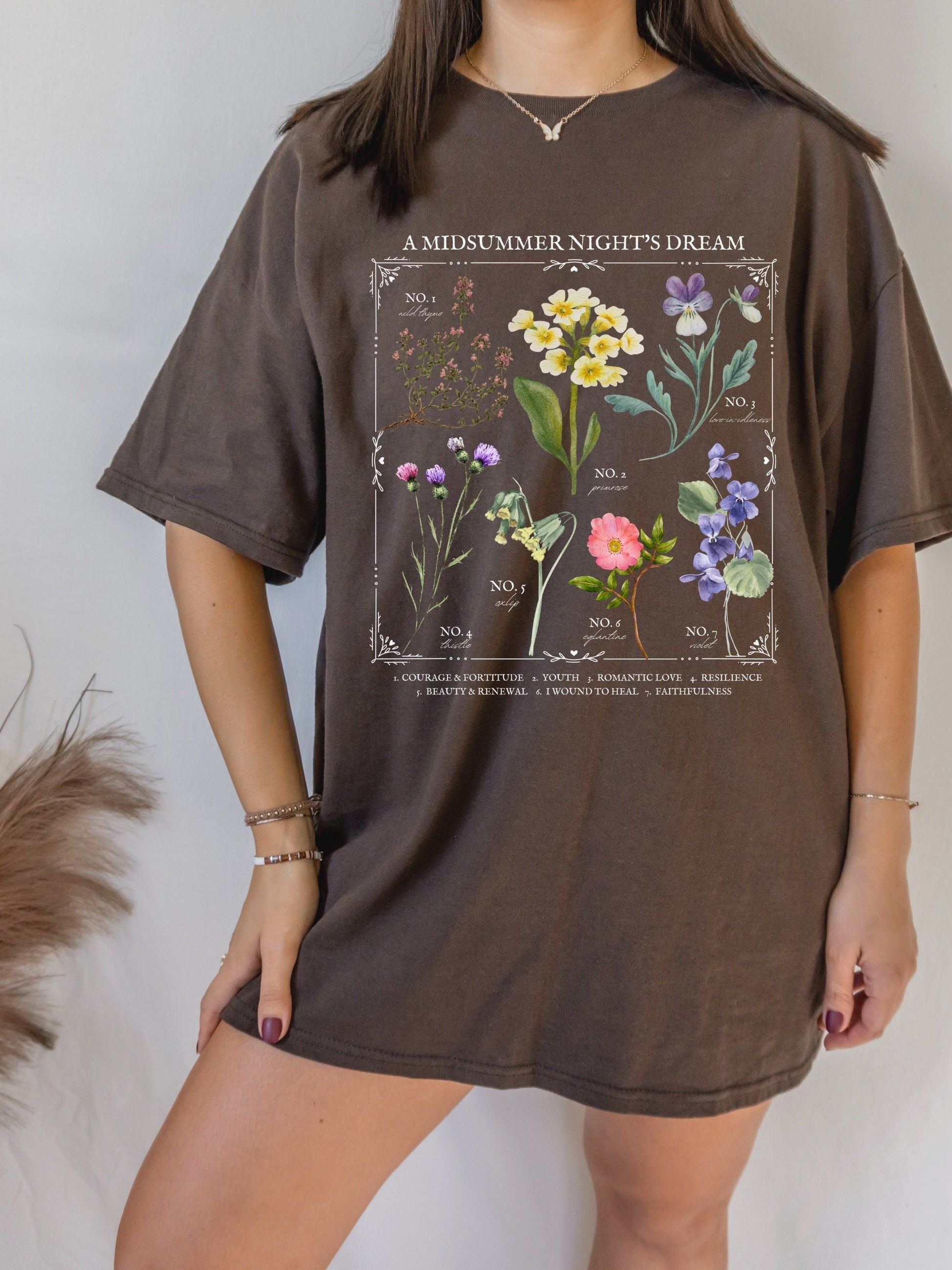 Shakespeare Midsummer Night's Dream Literary Flower Chart T-shirt