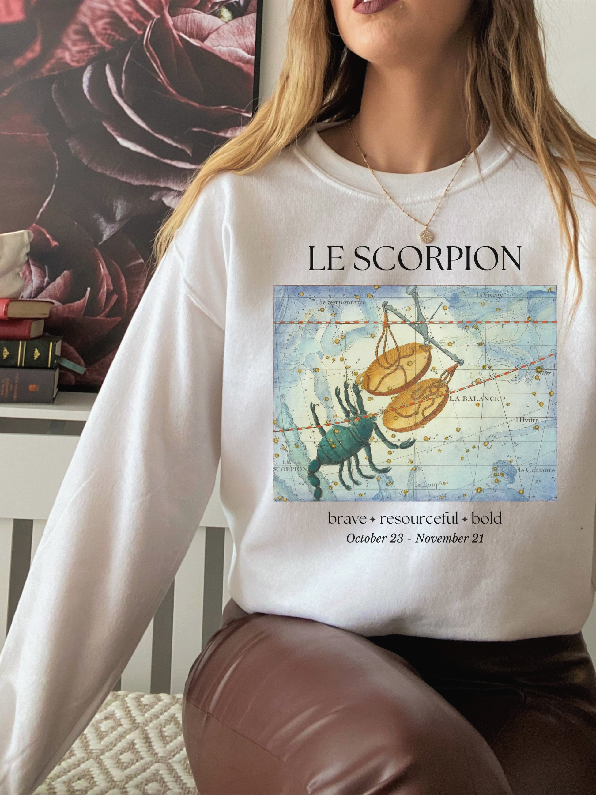 Scorpio French Zodiac Constellation Astrology Horoscope Sweatshirt * Scorpio Birthday Birth Date Shirt * Water Sign * Light Dark Academia