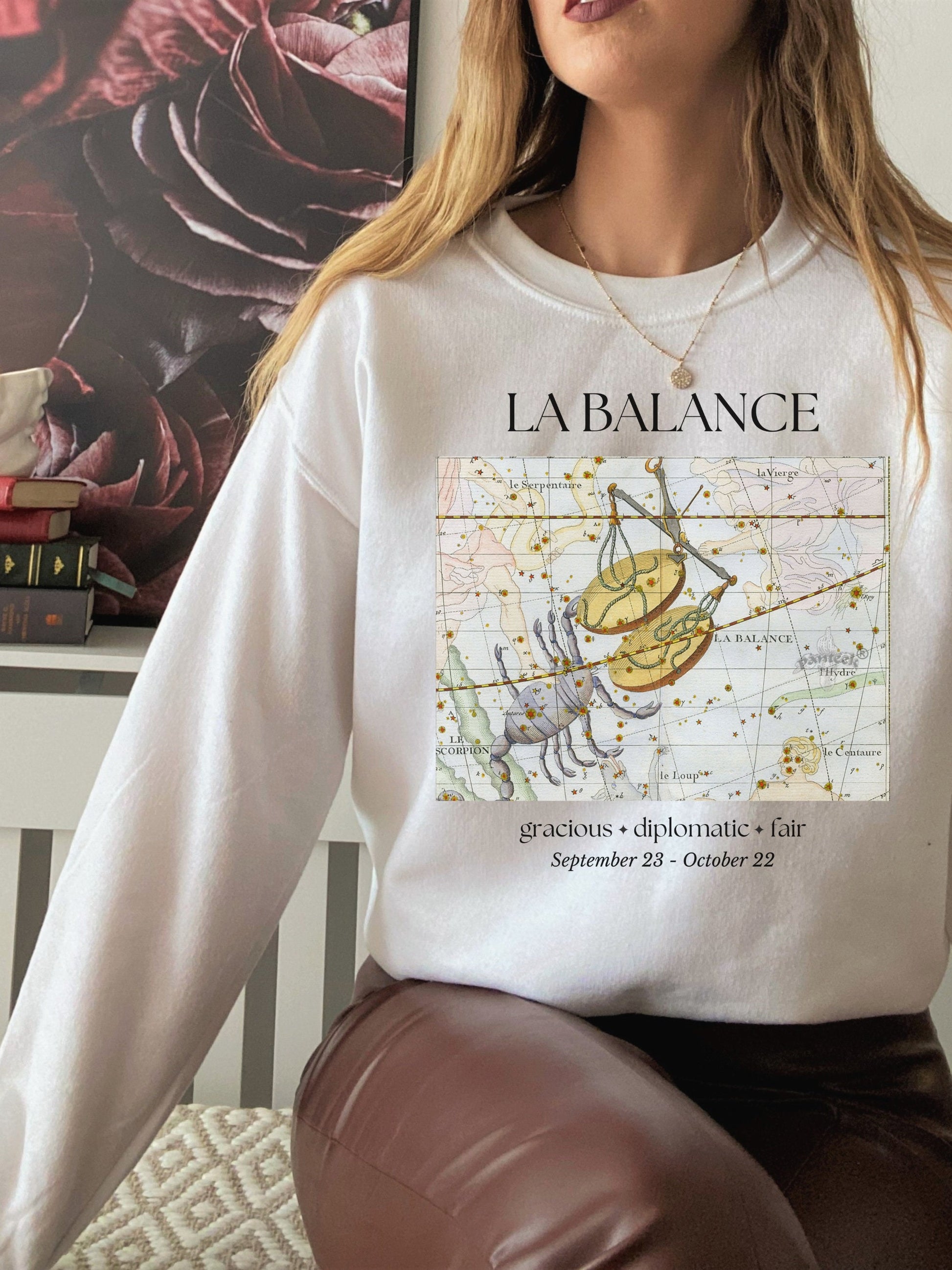 Libra French Zodiac Constellation Astrology Horoscope Sweatshirt * Libra Birthday Birth Date Shirt * Air Sign Gift * Light Dark Academia