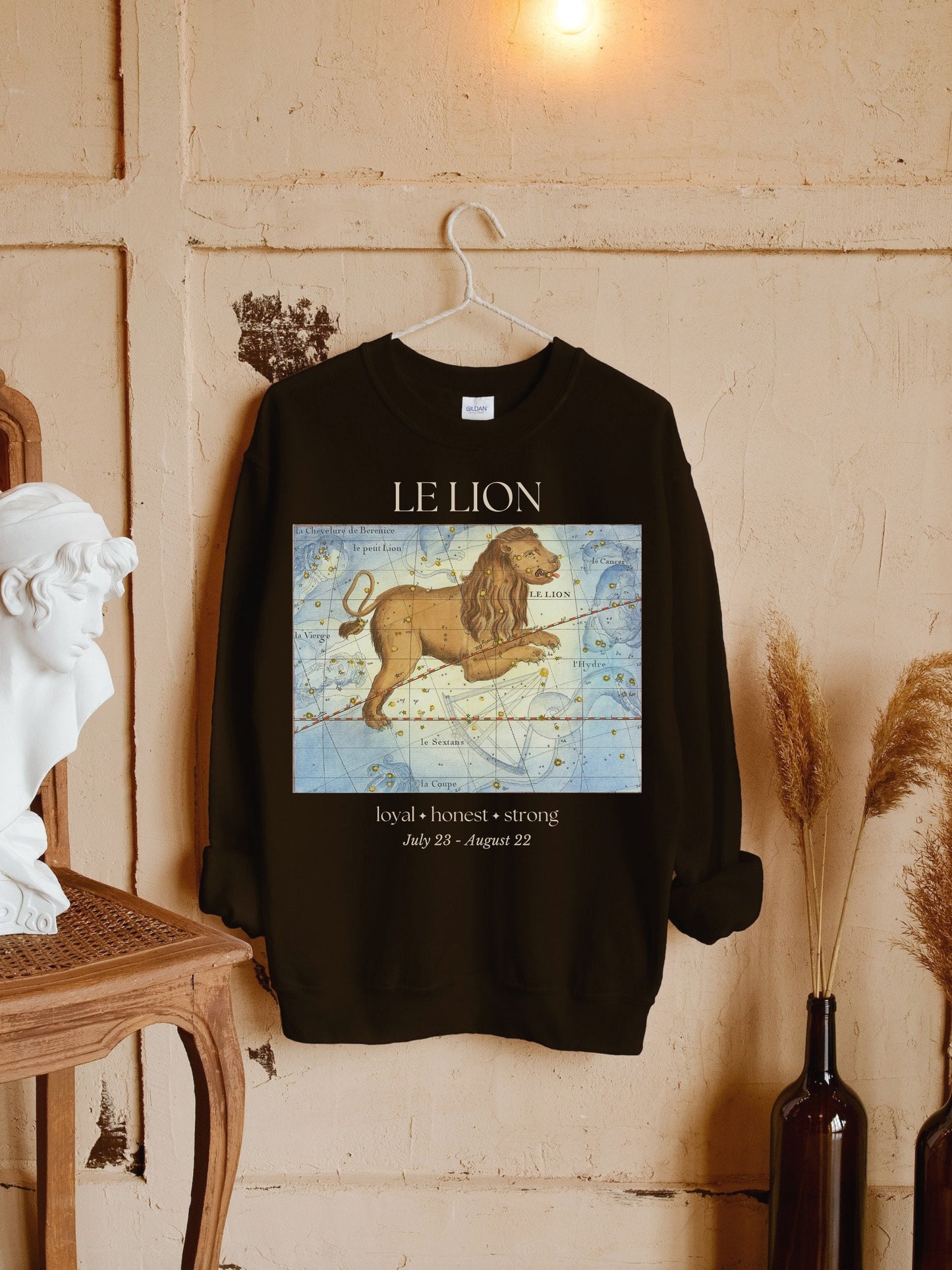 Leo French Zodiac Constellation Astrology Horoscope Sweatshirt * Leo Birthday Birth Date Shirt * Fire Sign Gift * Light Dark Academia