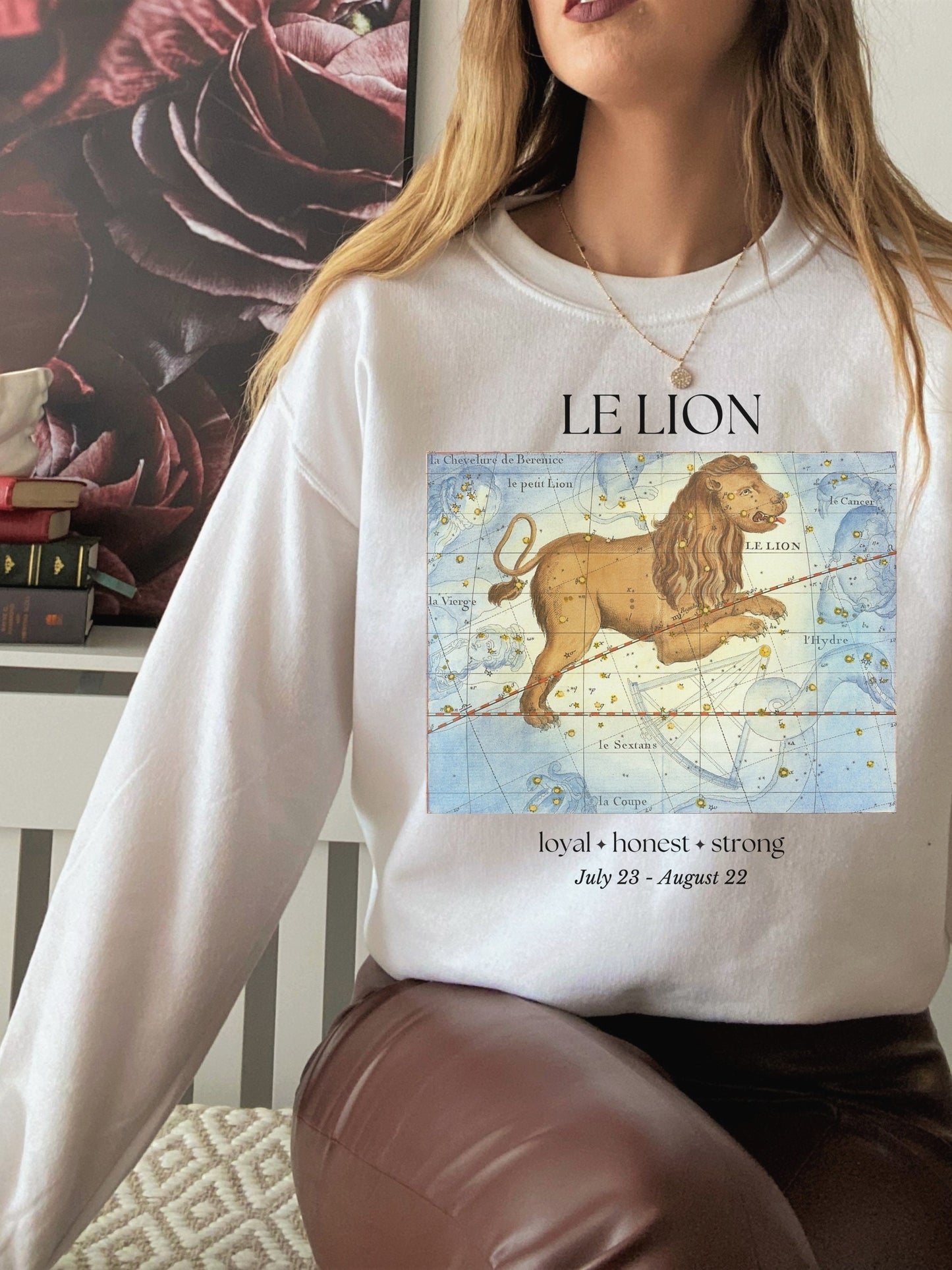 Leo French Zodiac Constellation Astrology Horoscope Sweatshirt * Leo Birthday Birth Date Shirt * Fire Sign Gift * Light Dark Academia