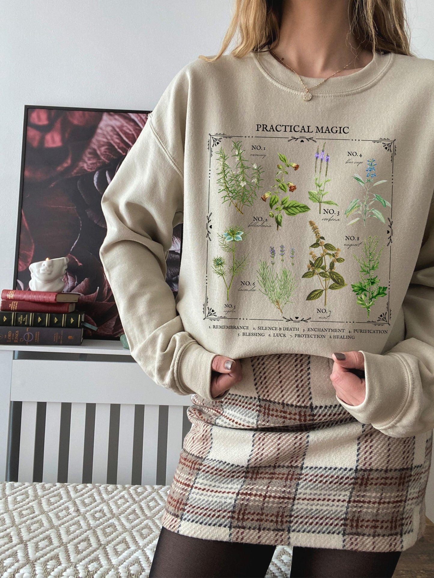 Practical Magic Flower Herb Chart Sweatshirt * Owens Sisters Apothecary * Salt Lavender Rosemary * Midnight Margaritas * Witchy Mystical