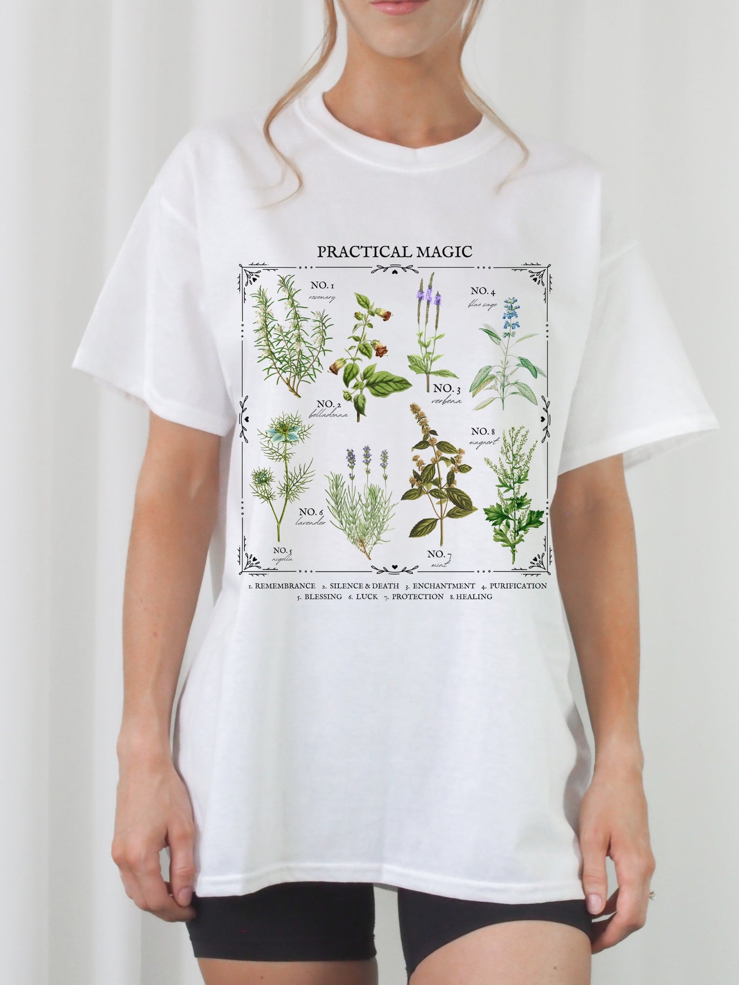 Practical Magic Flower Herb Chart Tee Shirt Tshirt * Owens Sisters Apothecary * Salt Lavender Rosemary * Witchy Mystical Botanical