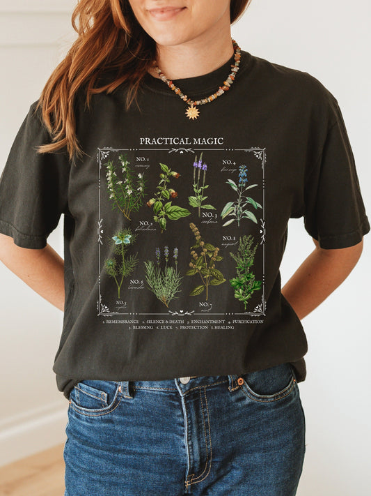 Practical Magic Flower Herb Chart Tee Shirt Tshirt * Owens Sisters Apothecary * Salt Lavender Rosemary * Witchy Mystical Botanical