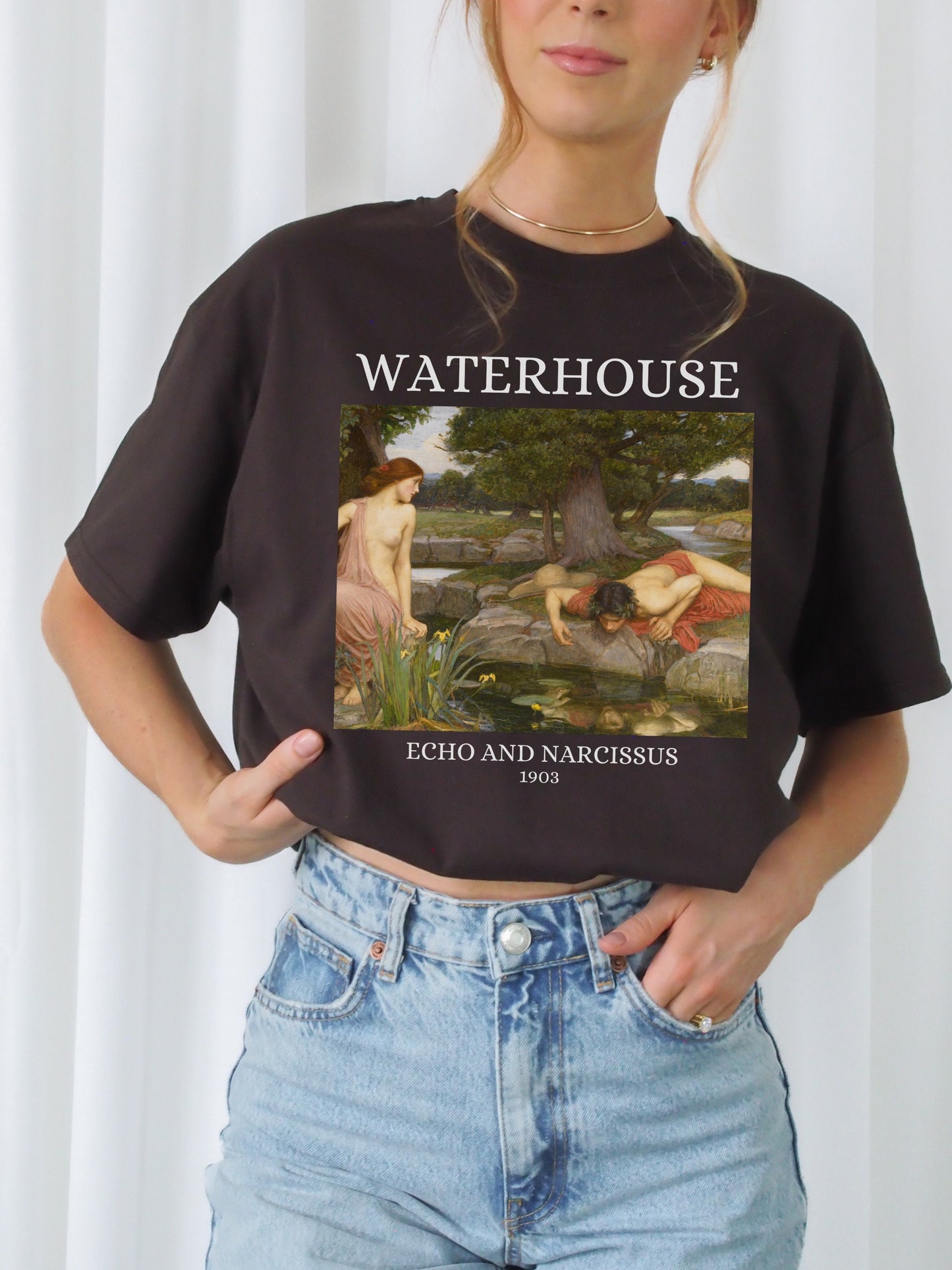 John William Waterhouse Echo Narcissus Greek Classics Light Dark Academia Art History Tee Shirt Aesthetic Famous Painter Paintings Museum