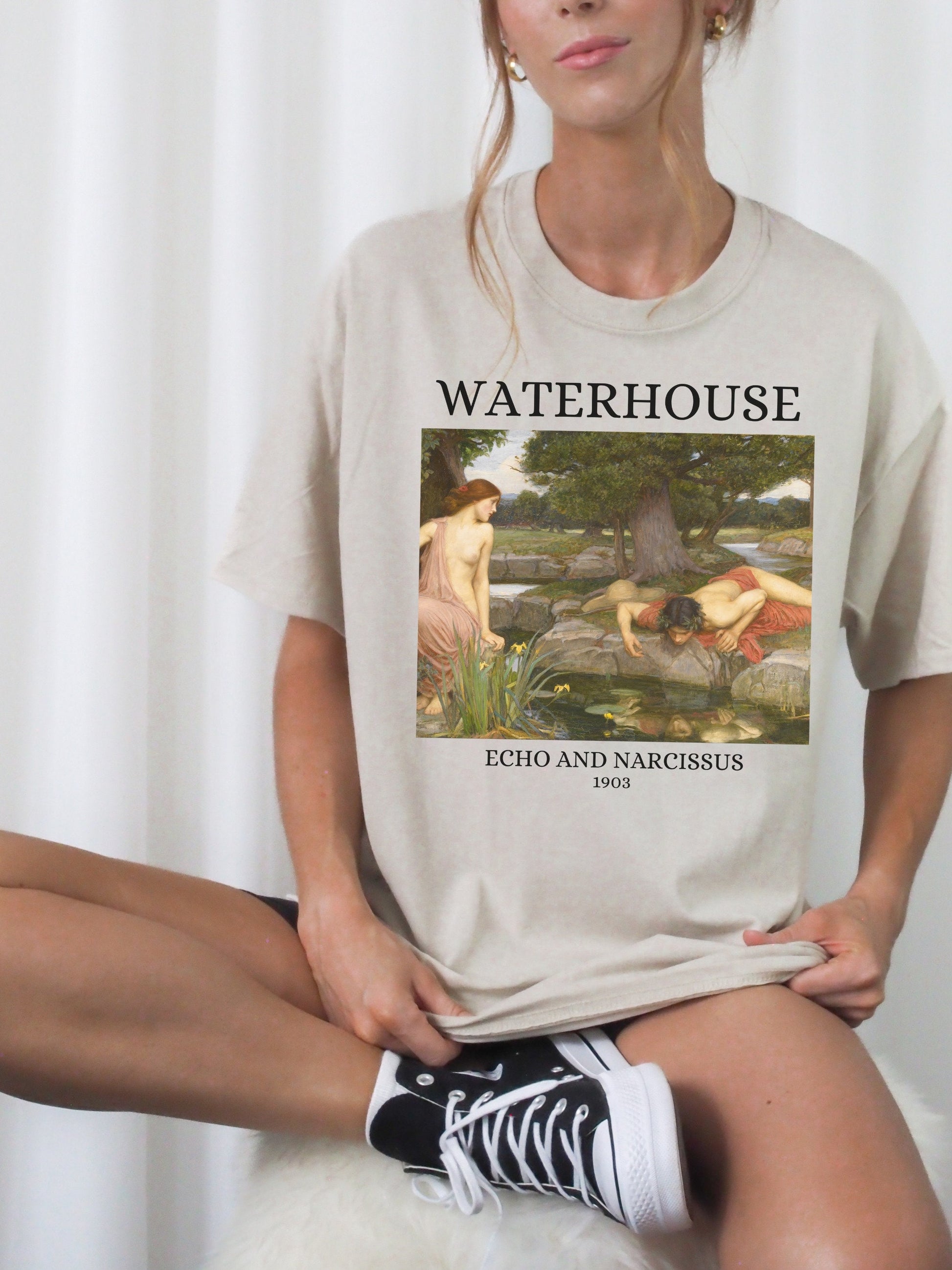 John William Waterhouse Echo Narcissus Greek Classics Light Dark Academia Art History Tee Shirt Aesthetic Famous Painter Paintings Museum