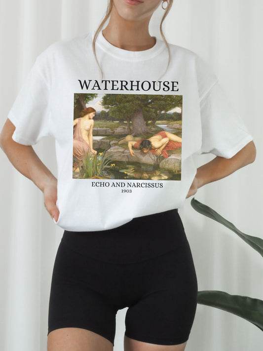 John William Waterhouse Echo Narcissus Greek Classics Light Dark Academia Art History Tee Shirt Aesthetic Famous Painter Paintings Museum