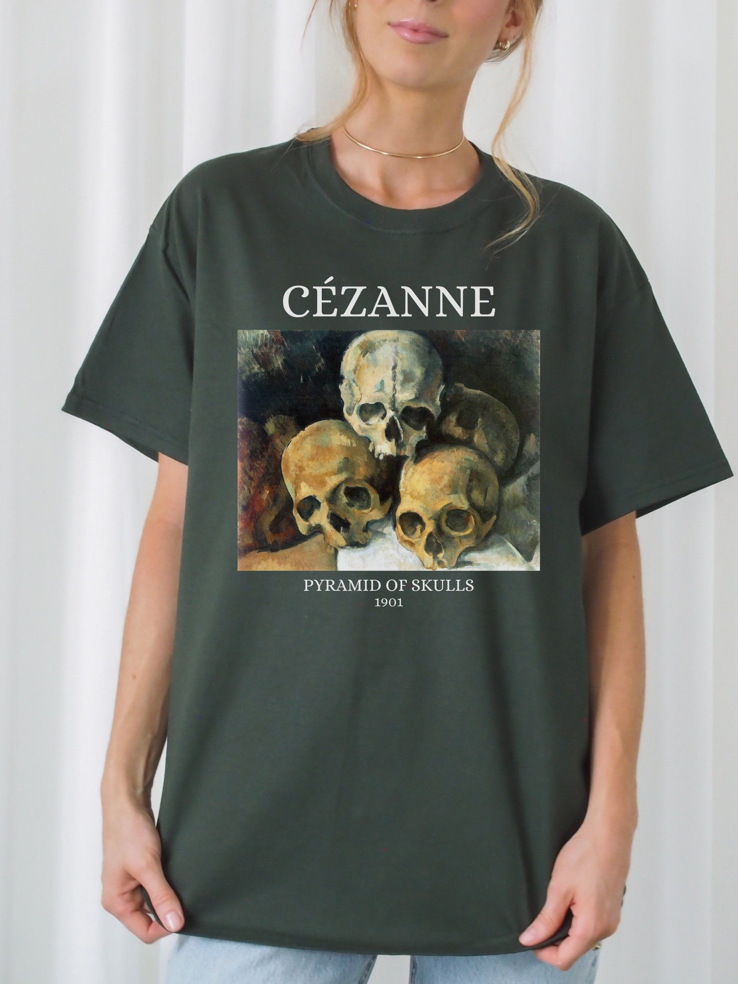 Cezanne Pyramid of Skulls Dark Academia Aesthetic Witchy Skeleton Dark Cottagecore Dead Poets Society Tee Shirt